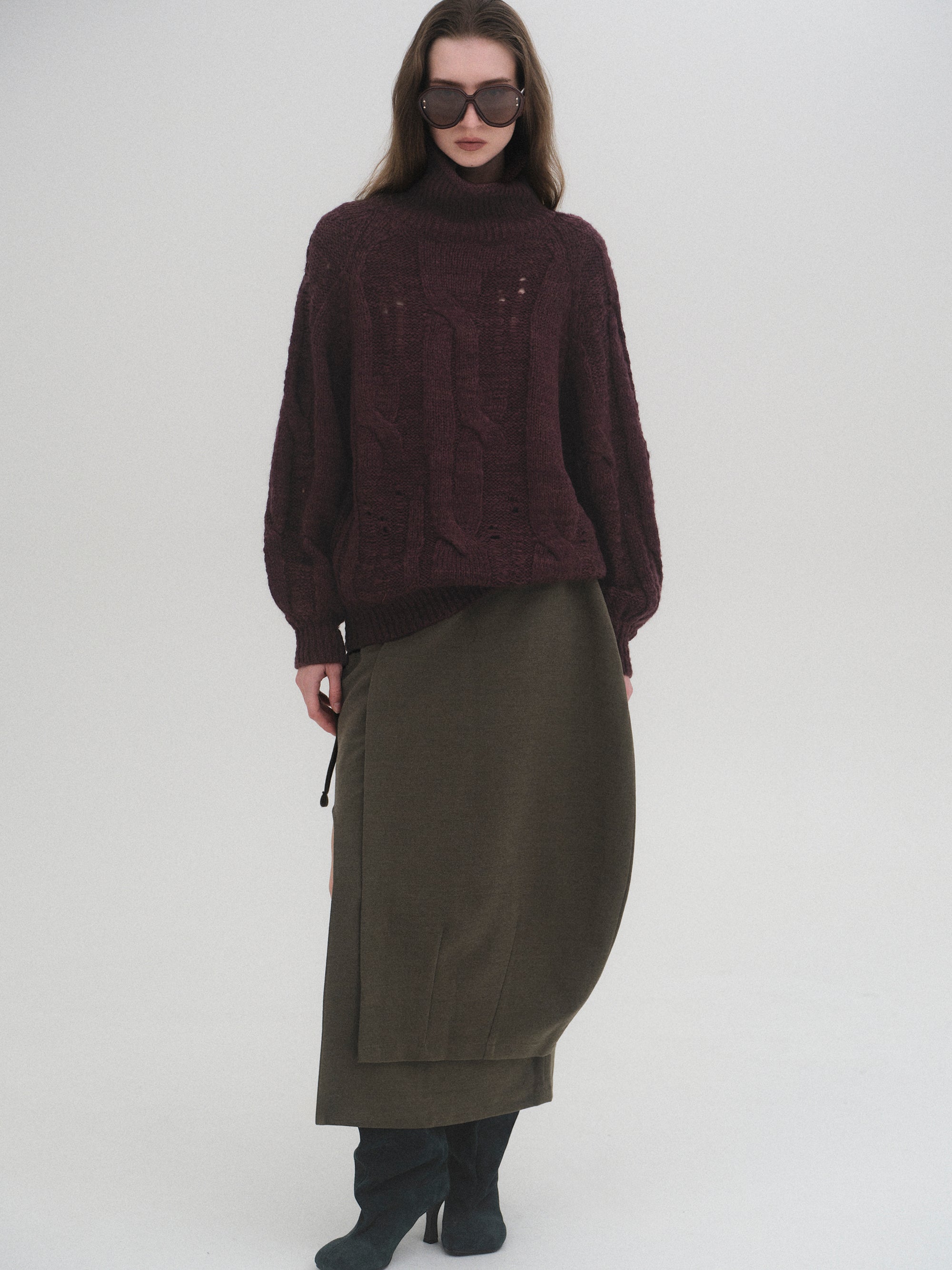 Sculpted Wrap Skirt, Olive