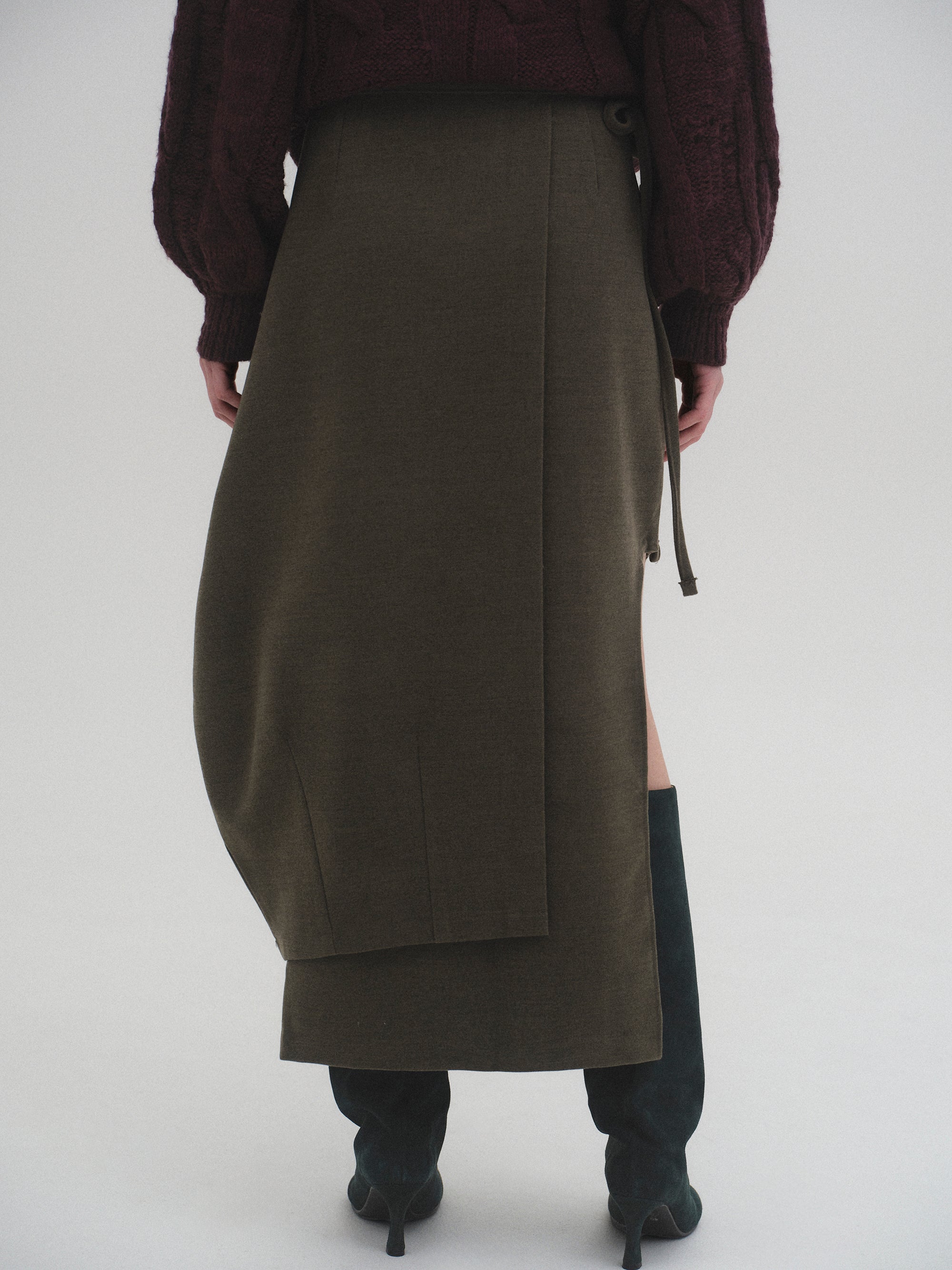 Sculpted Wrap Skirt, Olive