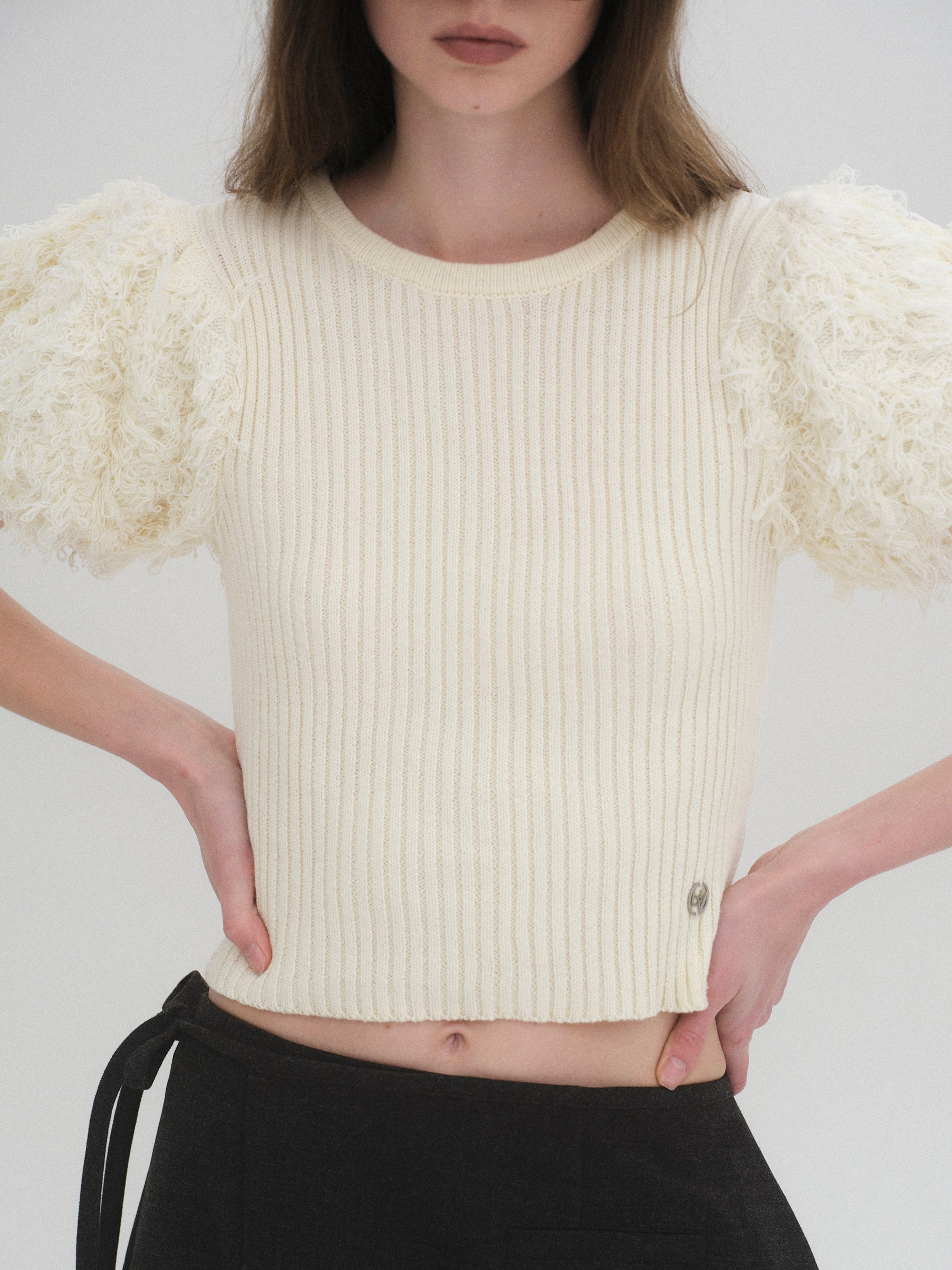 Faux Shearling Knit Top, Ivory