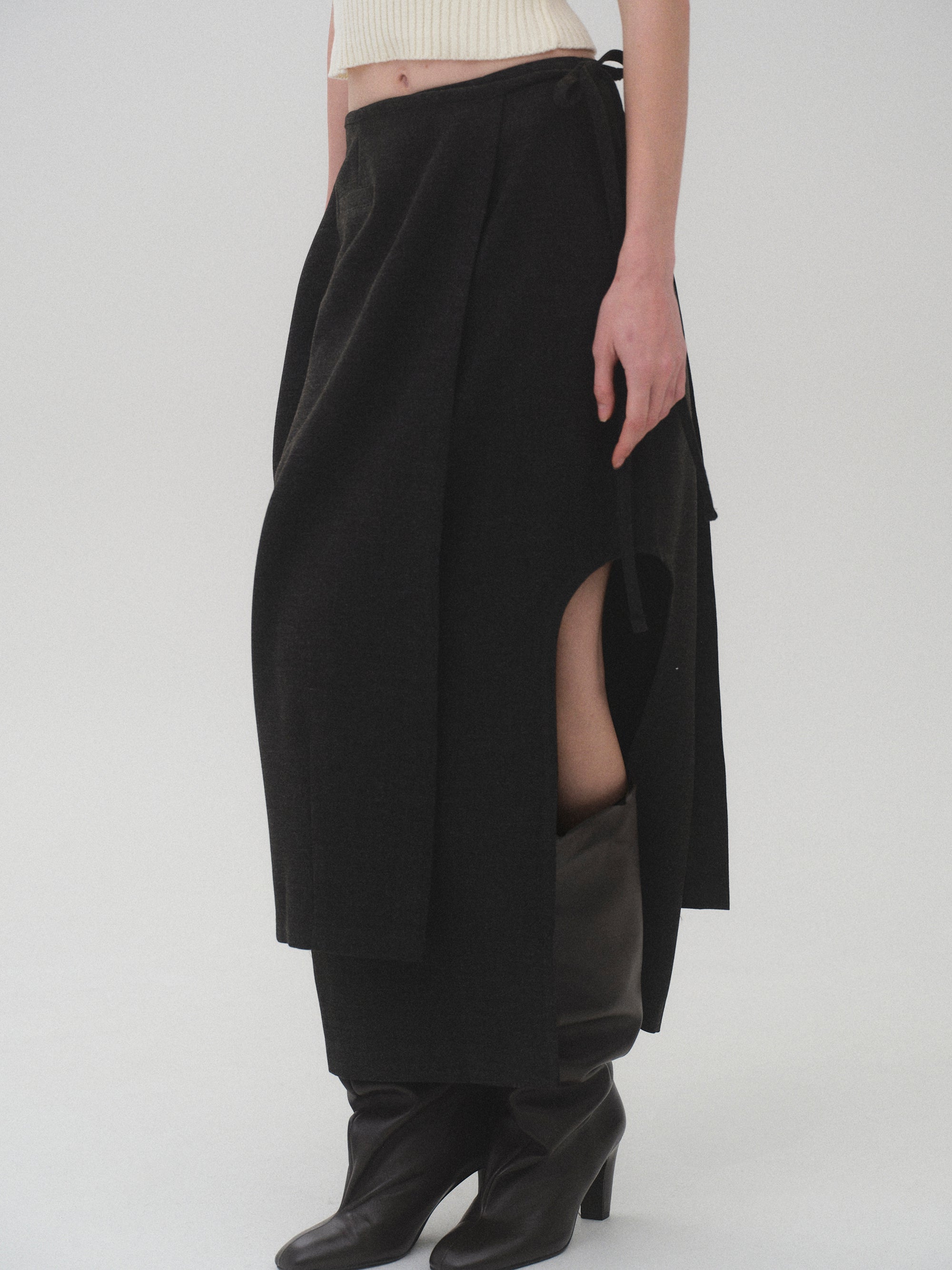 Sculpted Wrap Skirt, Charcoal
