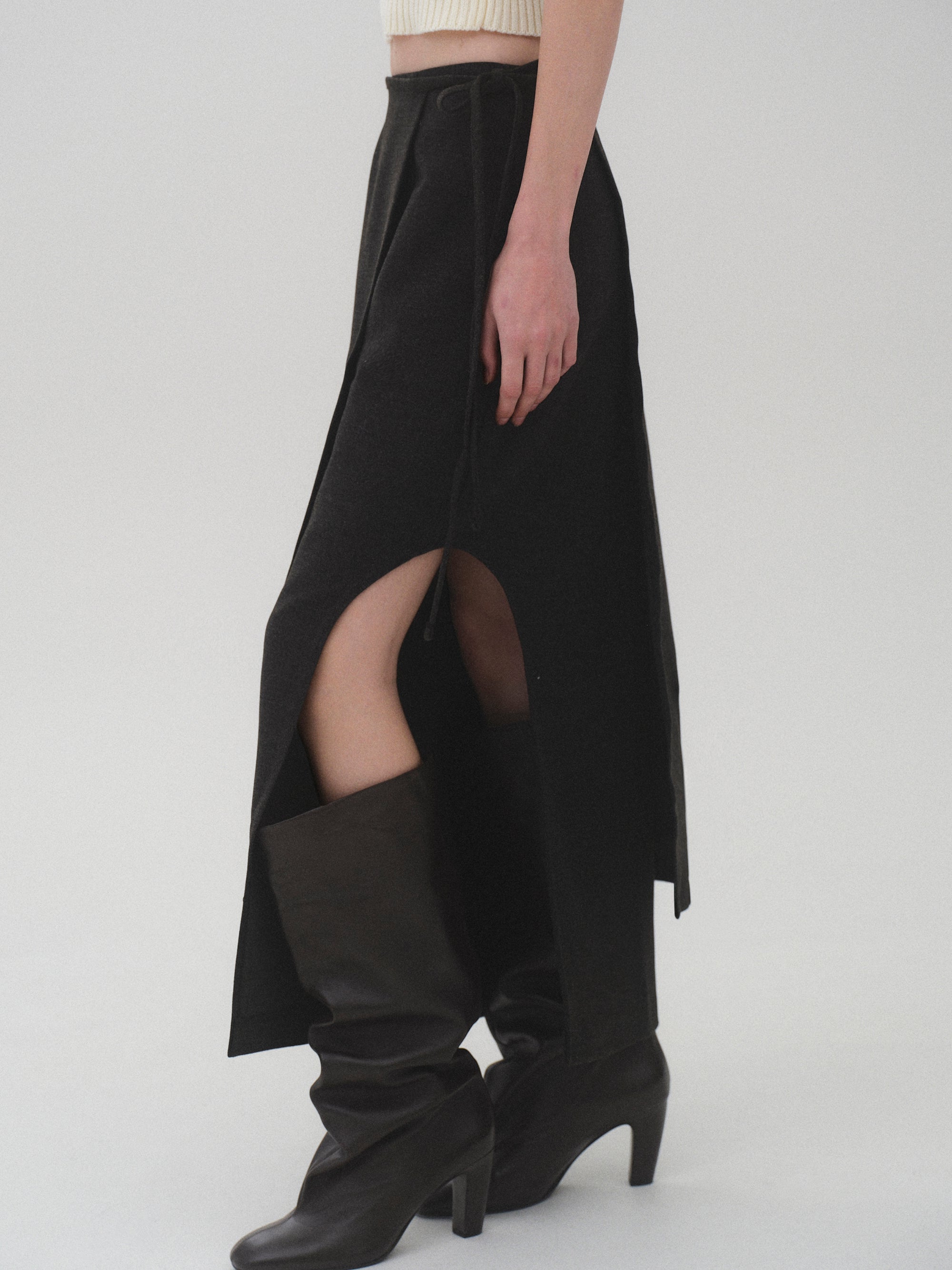 Sculpted Wrap Skirt, Charcoal