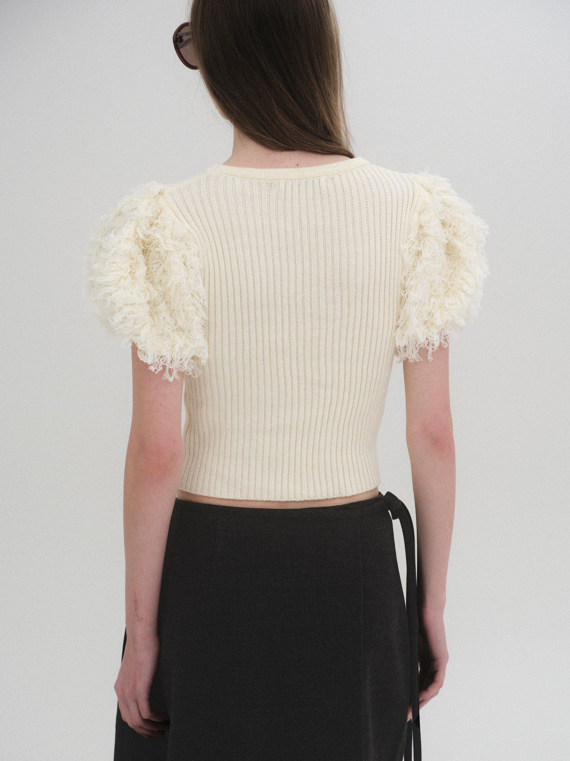 Faux Shearling Knit Top, Ivory