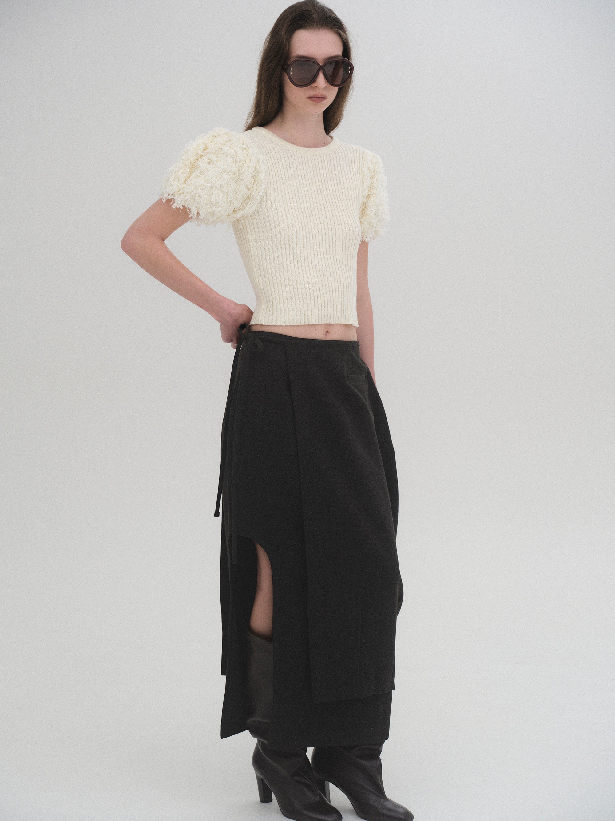 Faux Shearling Knit Top, Ivory