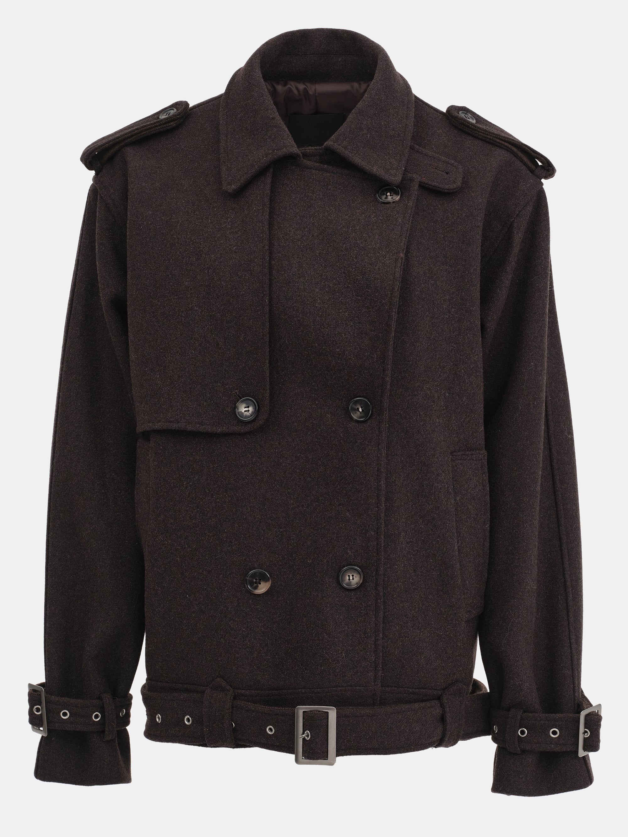 Short Trench Wool Coat, Brown