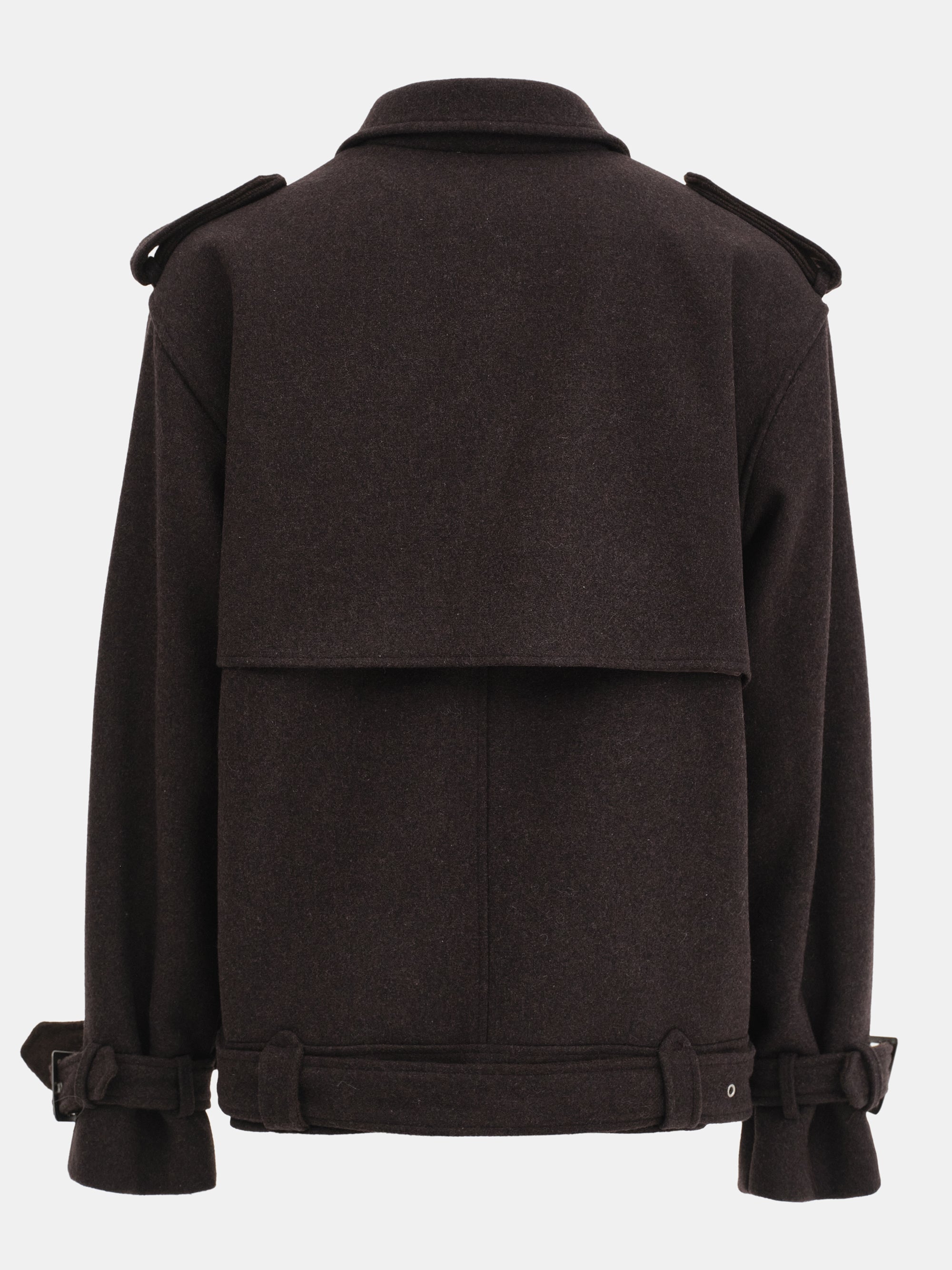 Short Trench Wool Coat, Brown