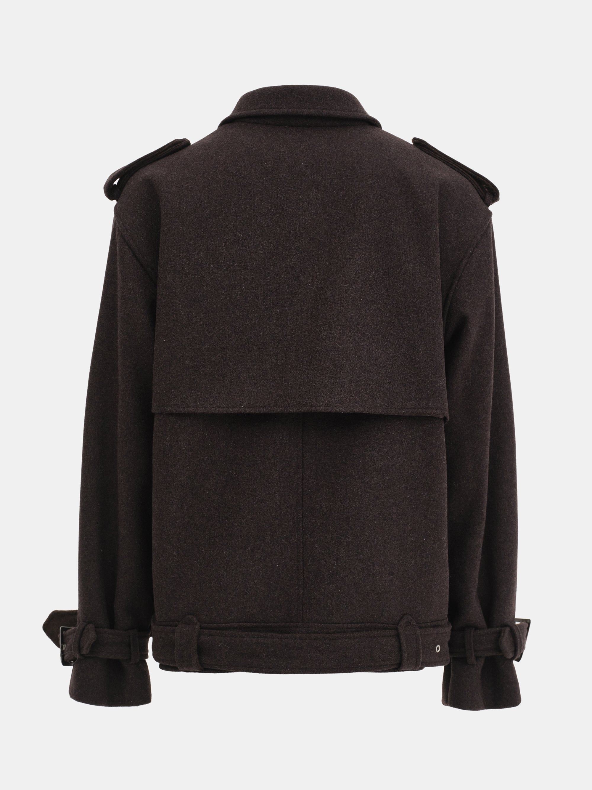 Short Trench Wool Coat, Brown