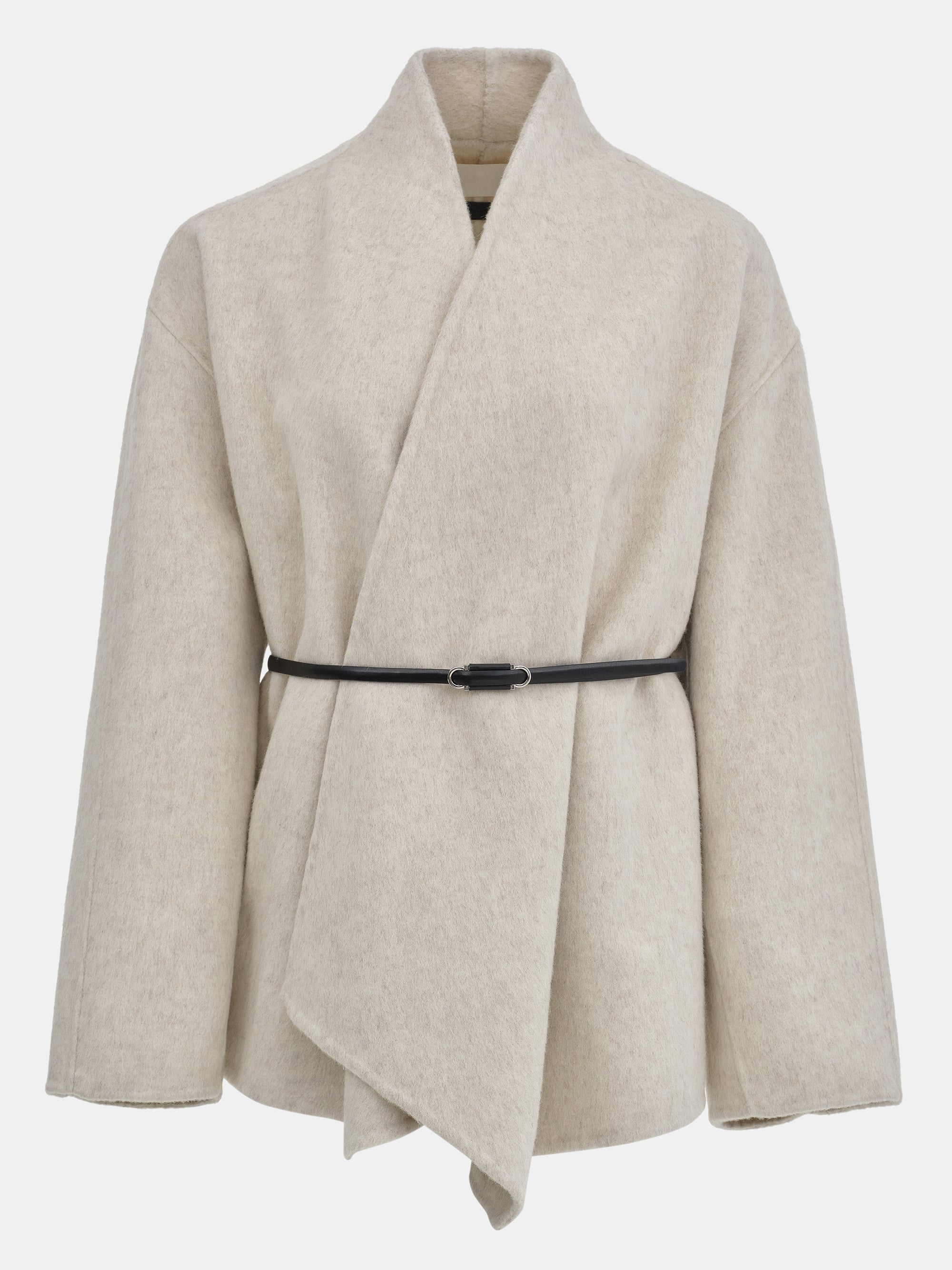 Belted Shawl-Collar Coat, Ivory