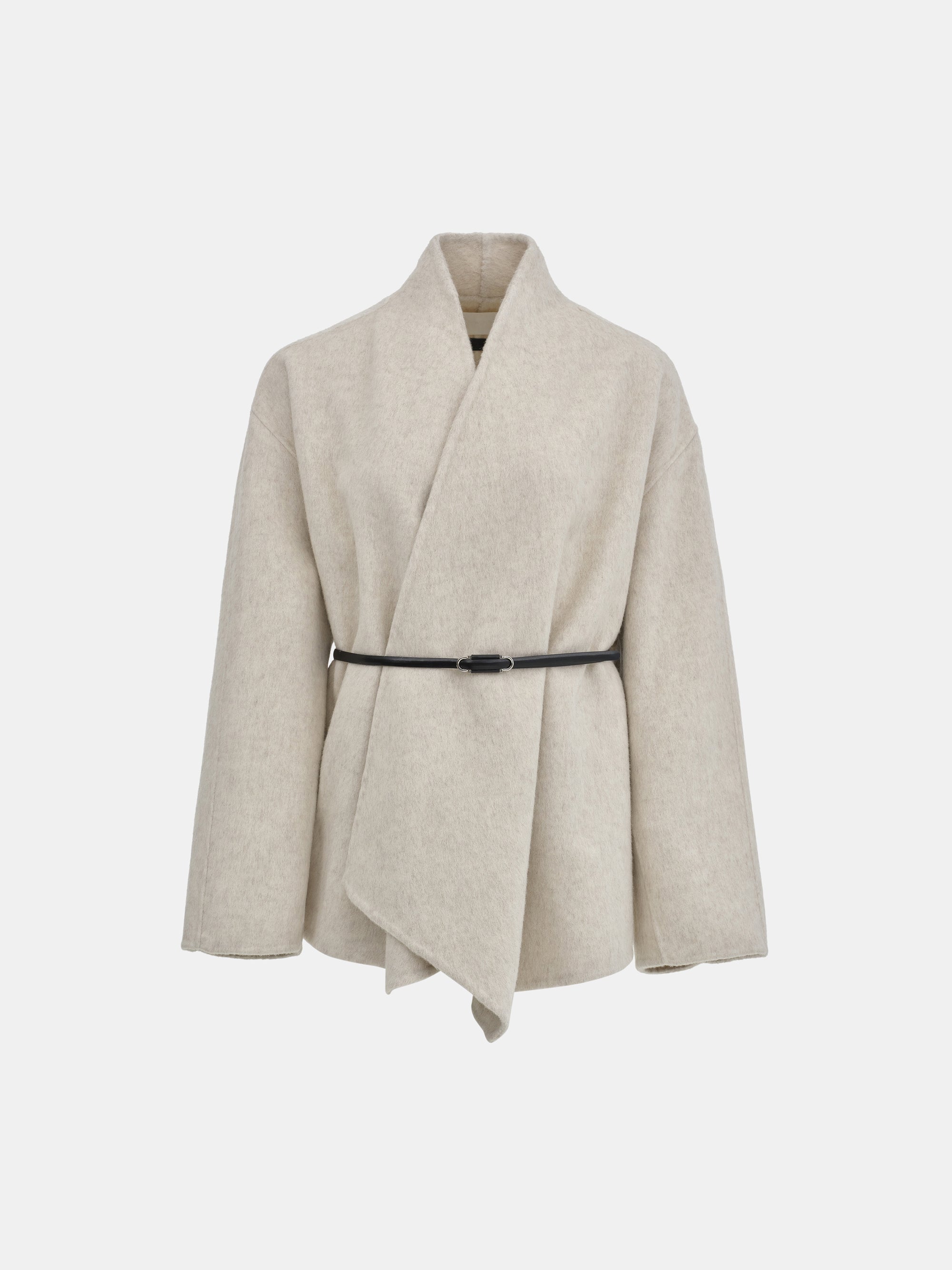 Belted Shawl-Collar Coat, Ivory