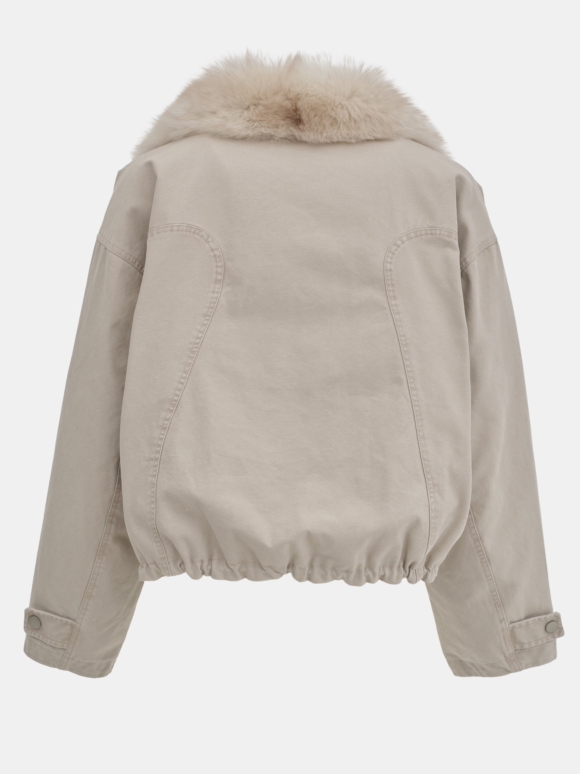 Cotton Canvas Fur Jacket, Beige