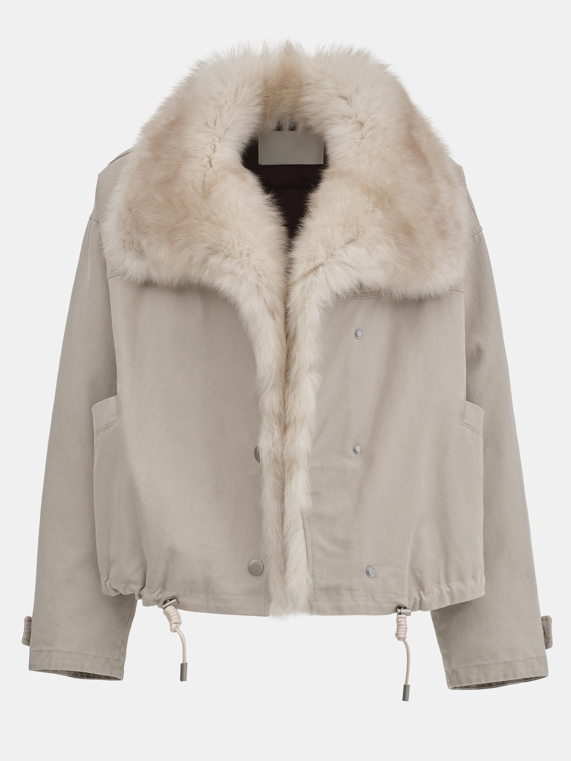 Cotton Canvas Fur Jacket, Beige