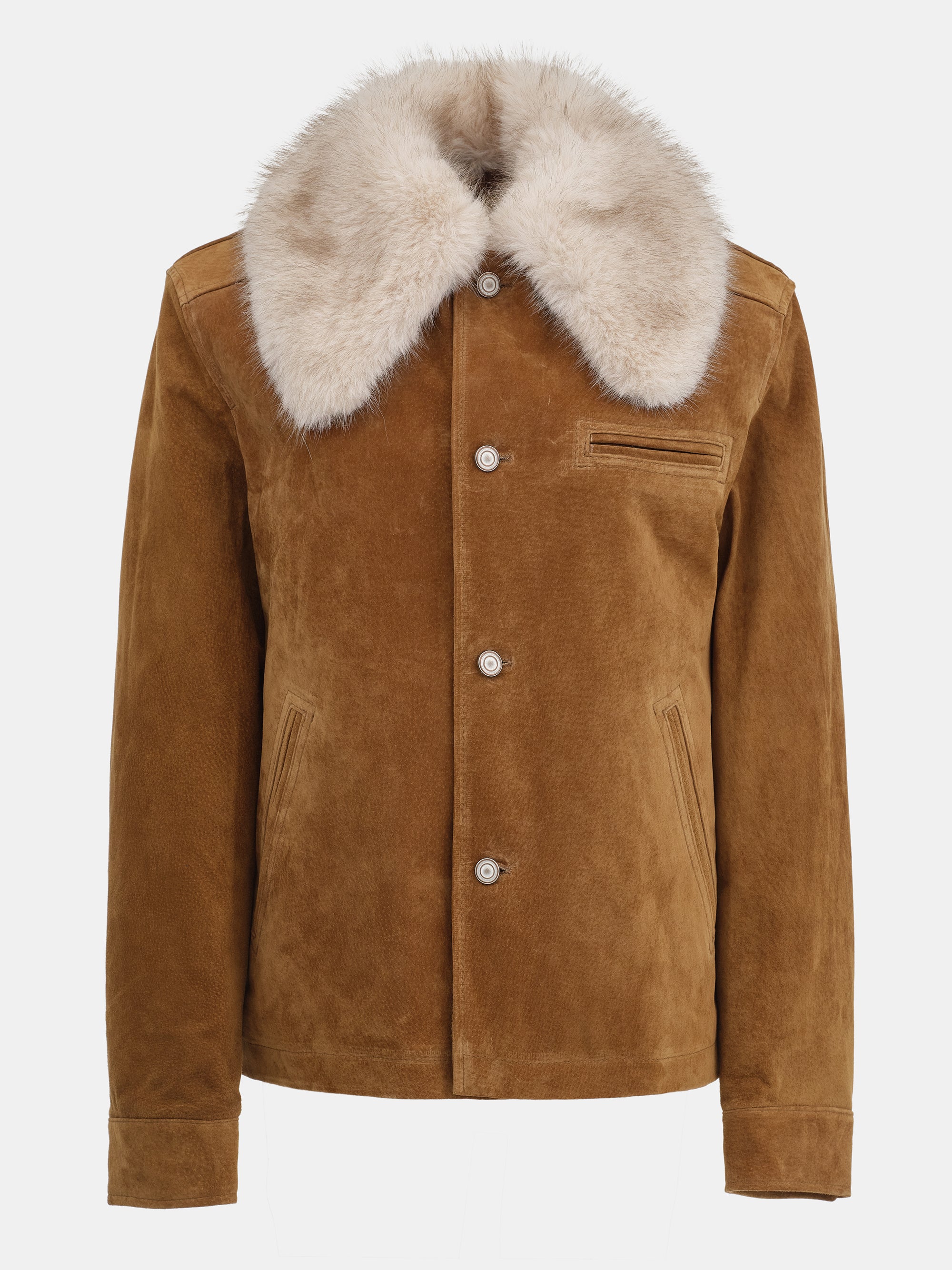 Faux-Fur Collar Suede Jacket, Camel