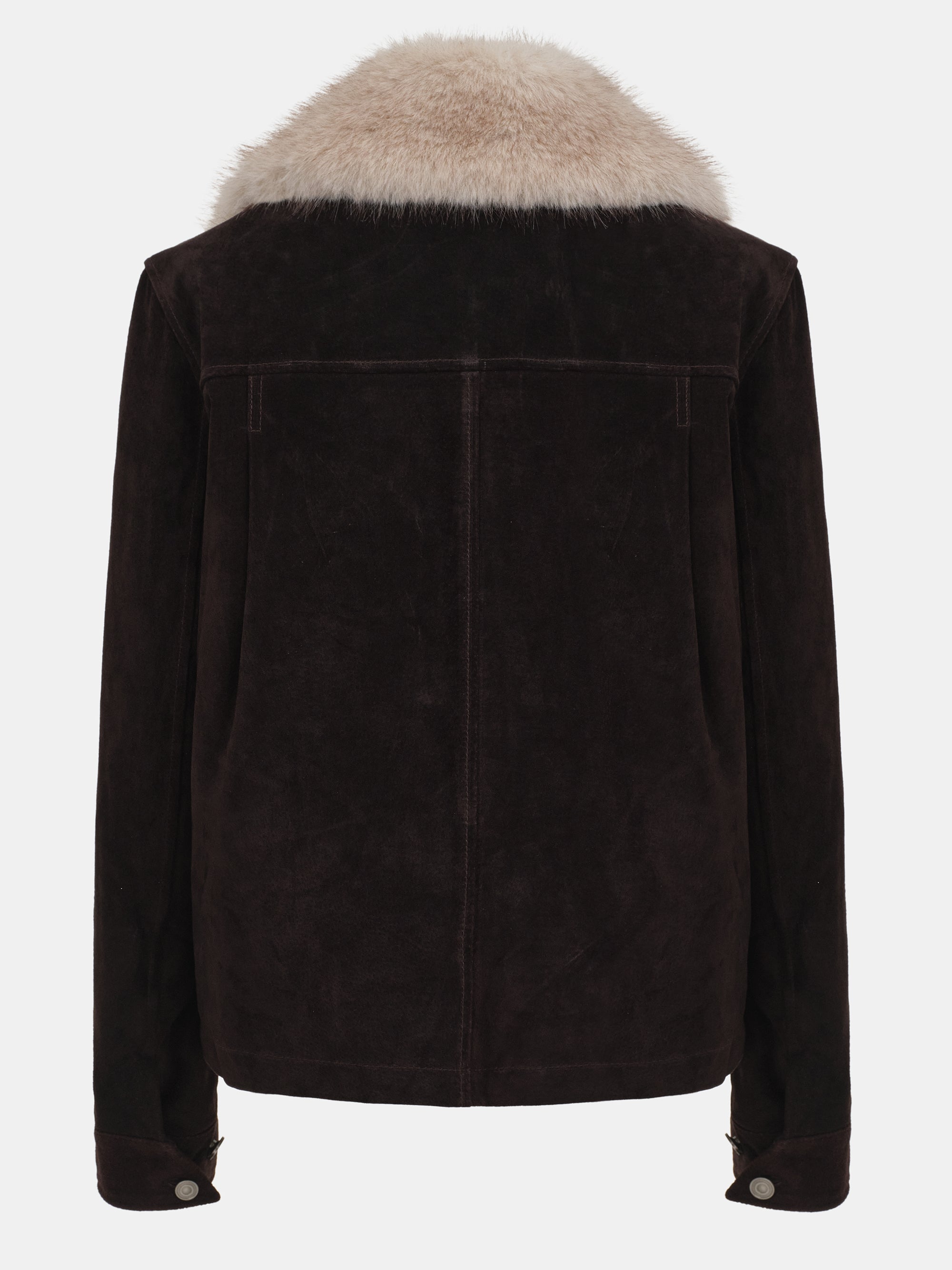 Faux-Fur Collar Suede Jacket, Chocolate