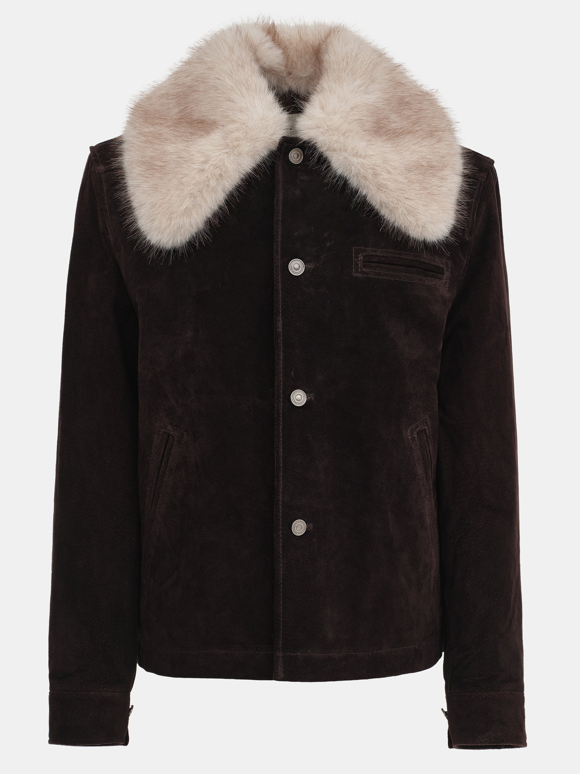Faux-Fur Collar Suede Jacket, Chocolate