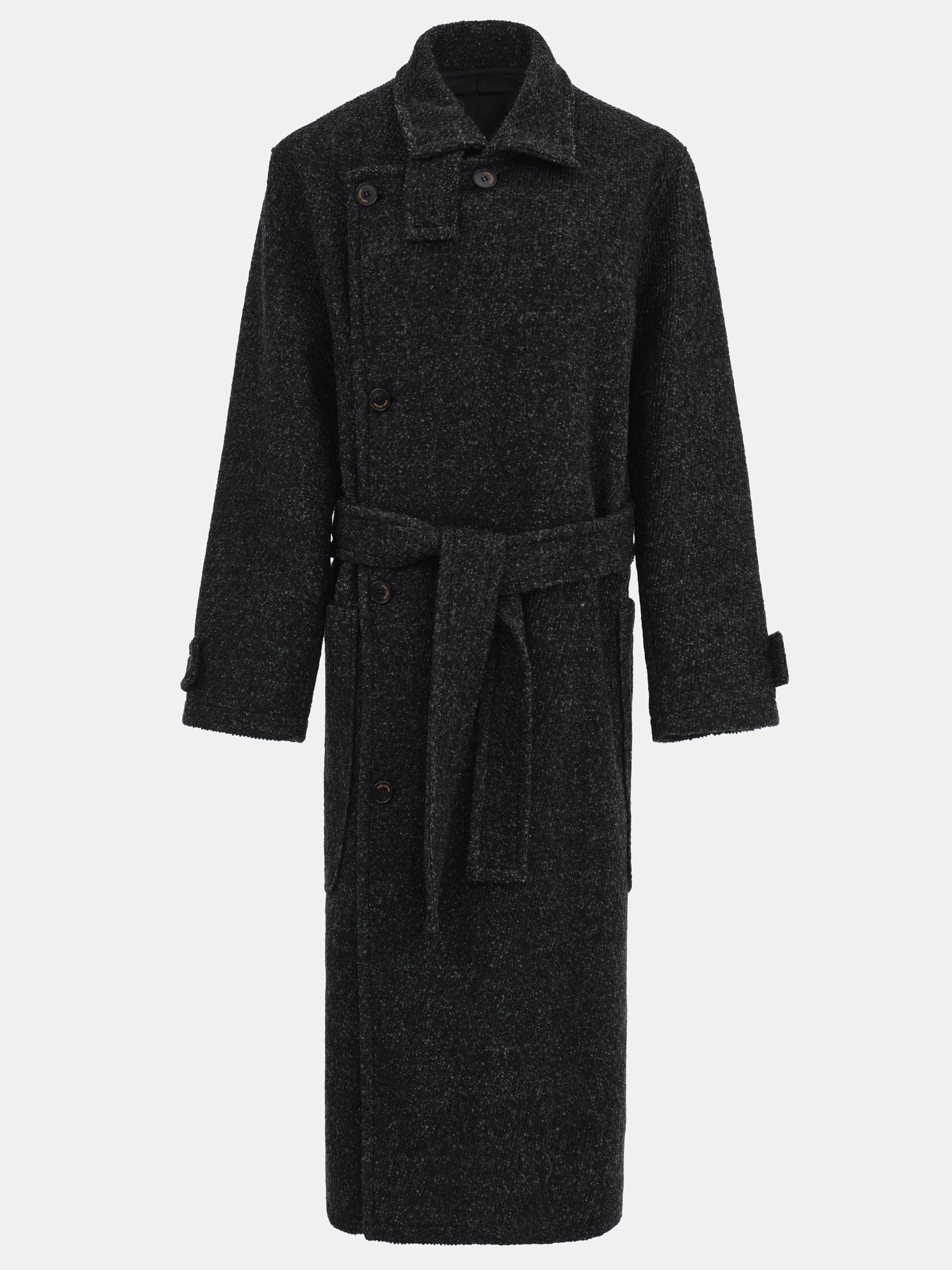 Belted Wool Trench Coat, Charcoal