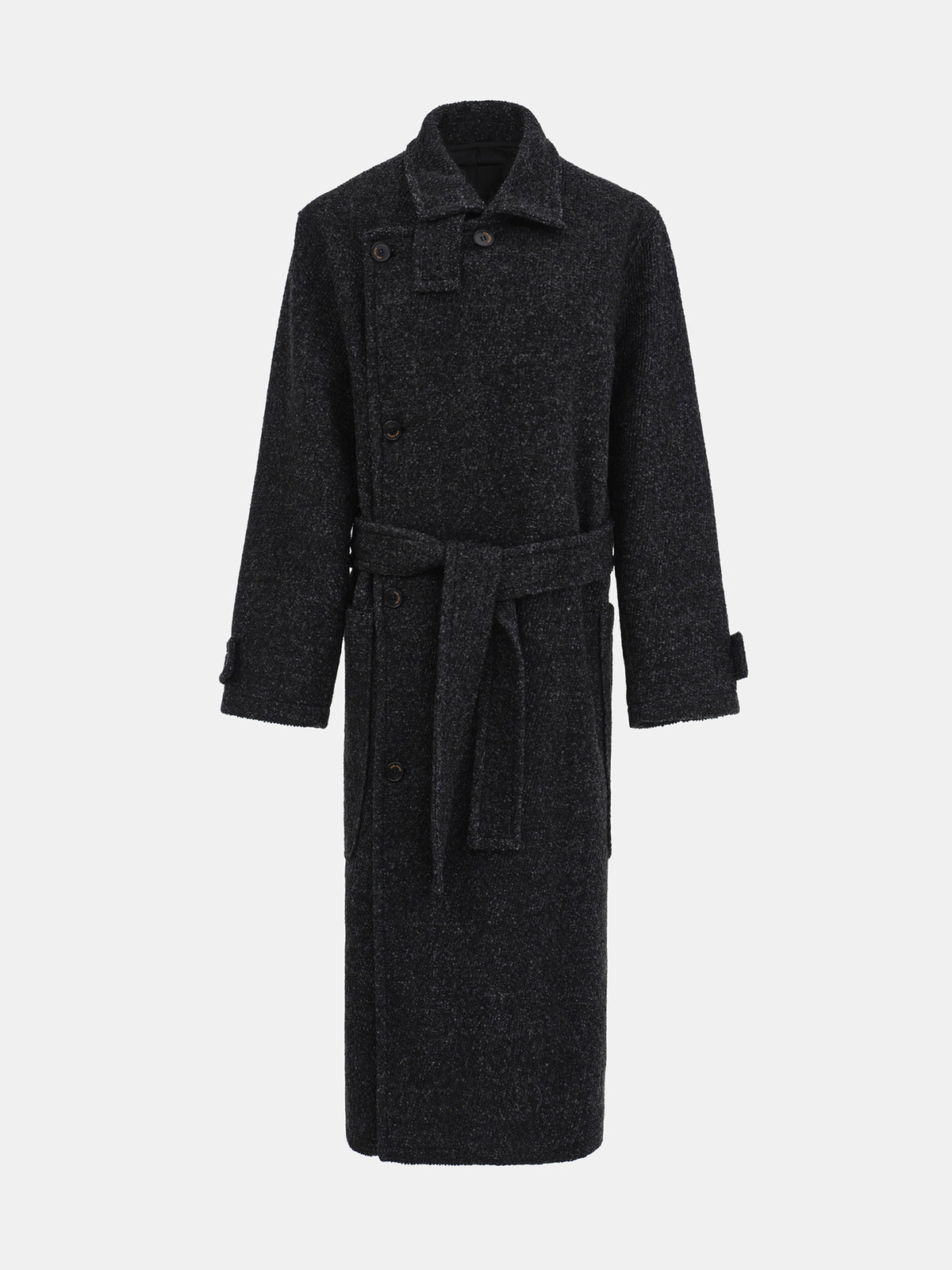 Pima Belted Wool Trench Coat, Charcoal