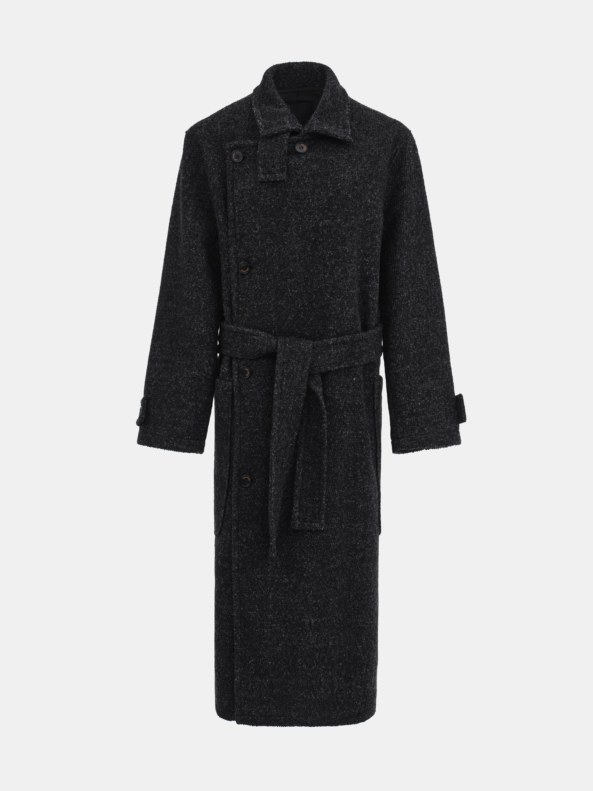 Belted Wool Trench Coat, Charcoal