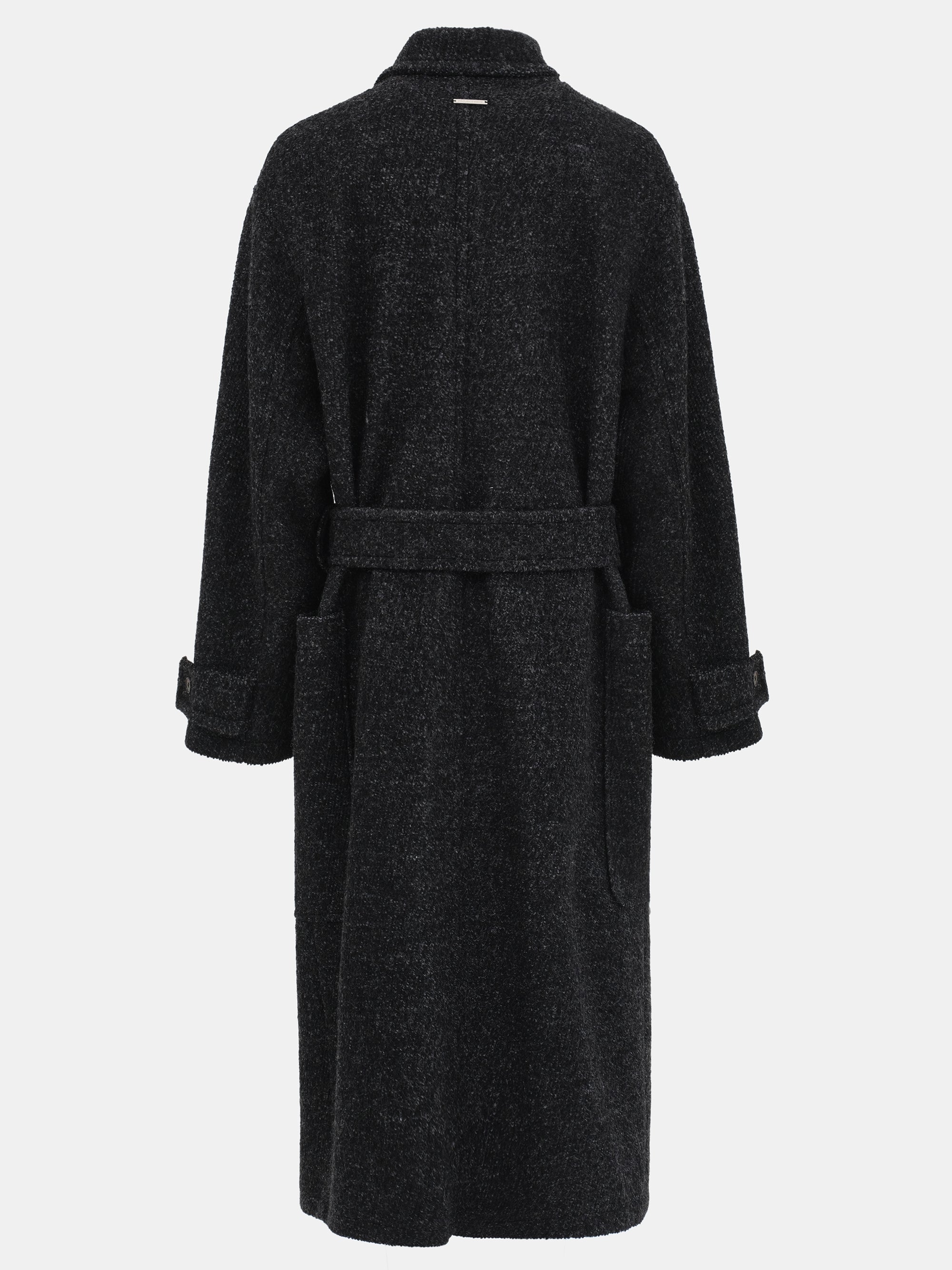 Belted Wool Trench Coat, Charcoal
