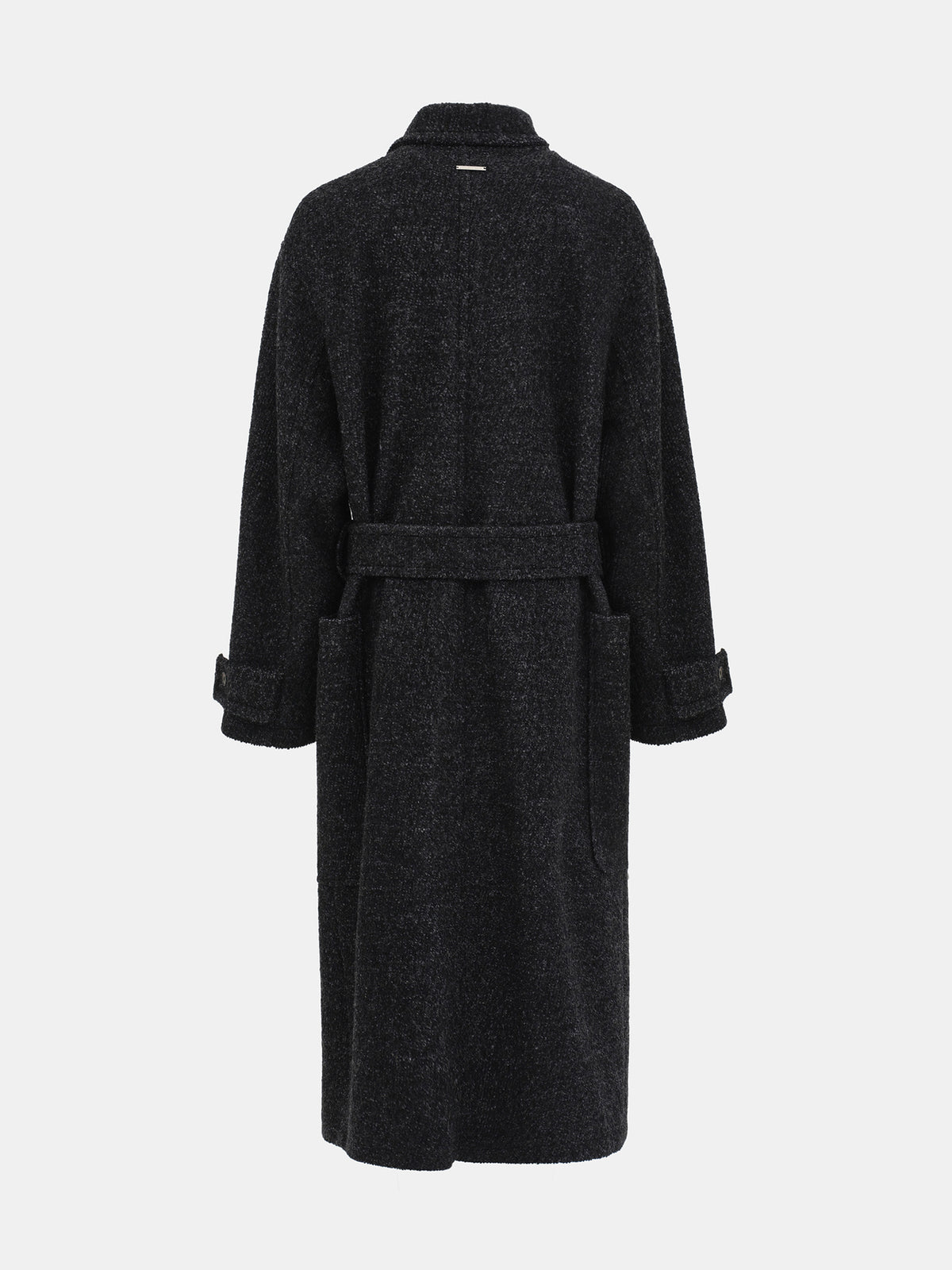Pima Belted Wool Trench Coat, Charcoal