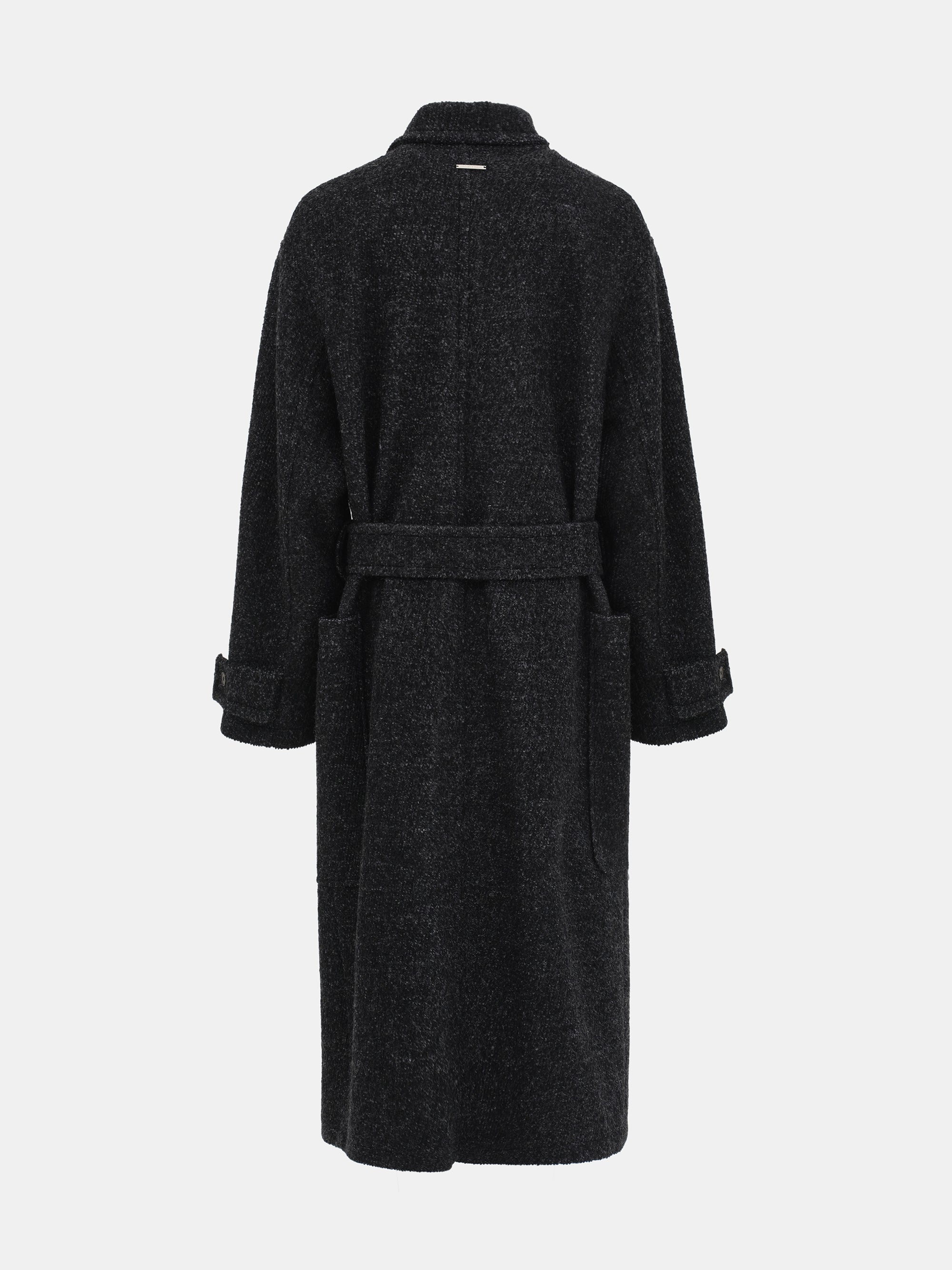 Belted Wool Trench Coat, Charcoal