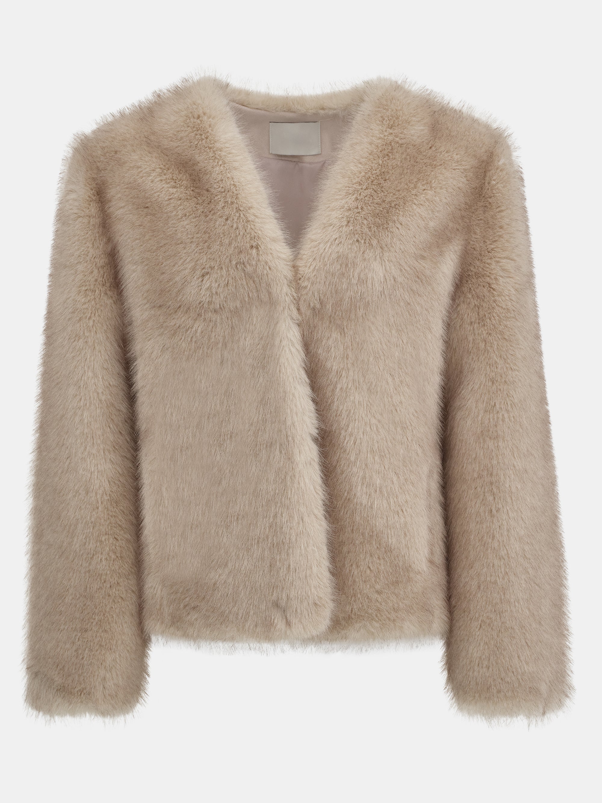 Collarless Faux-Fur Jacket, Natural