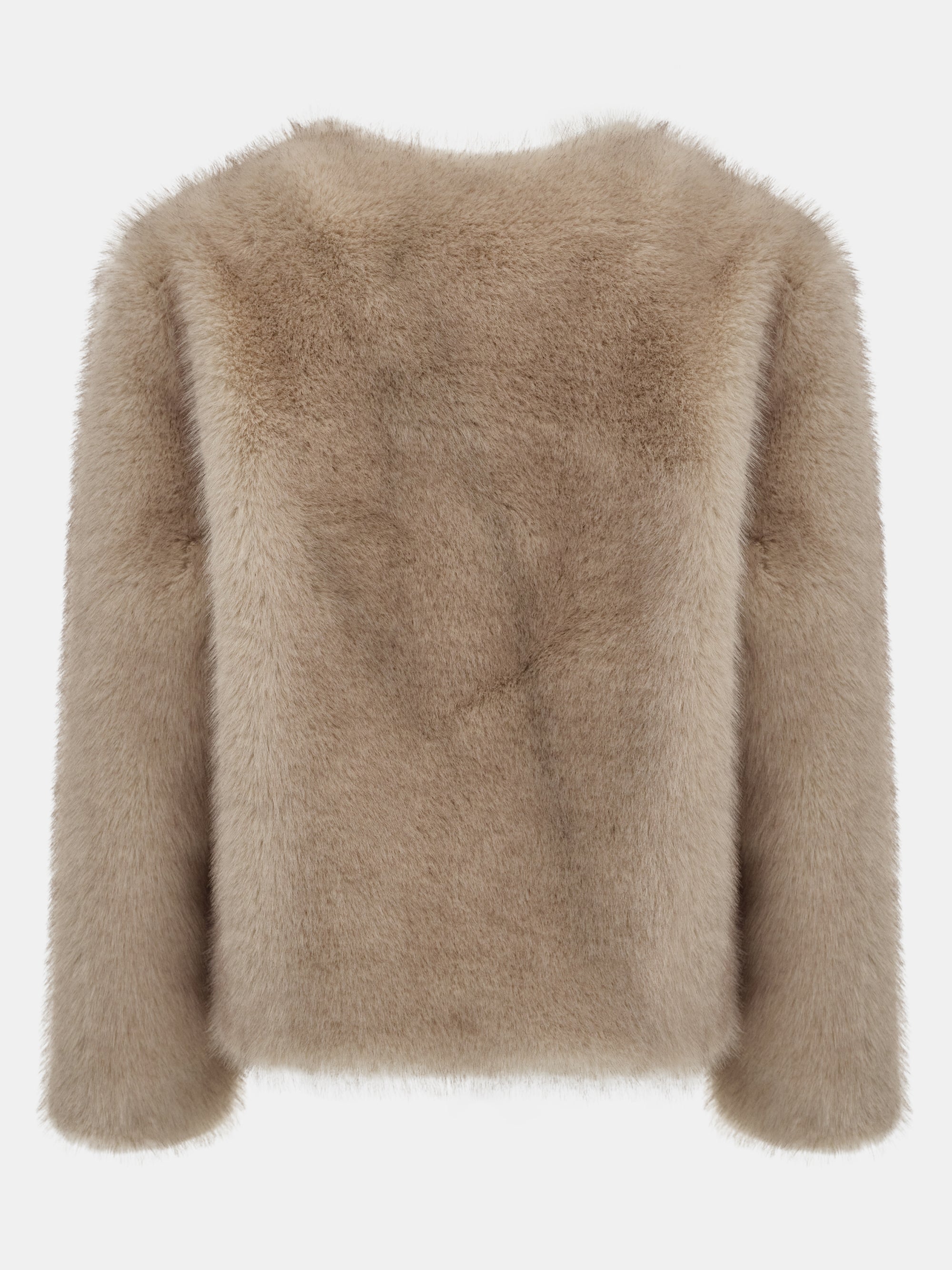 Collarless Faux-Fur Jacket, Natural