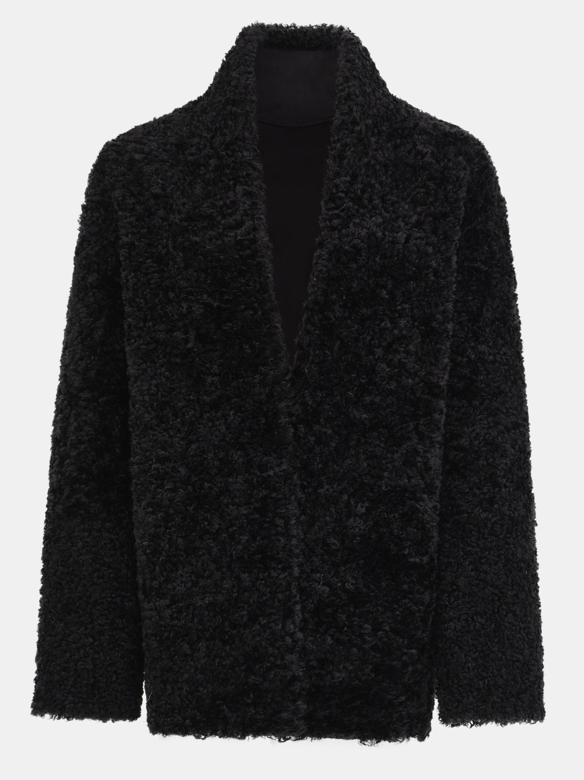 Shawl-Collar Shearling Jacket, Black