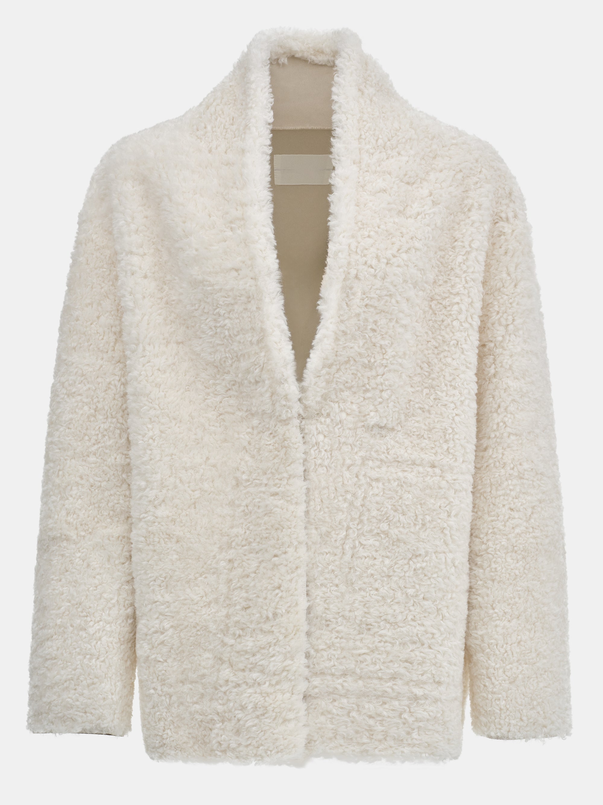 Shawl-Collar Shearling Jacket, Ivory
