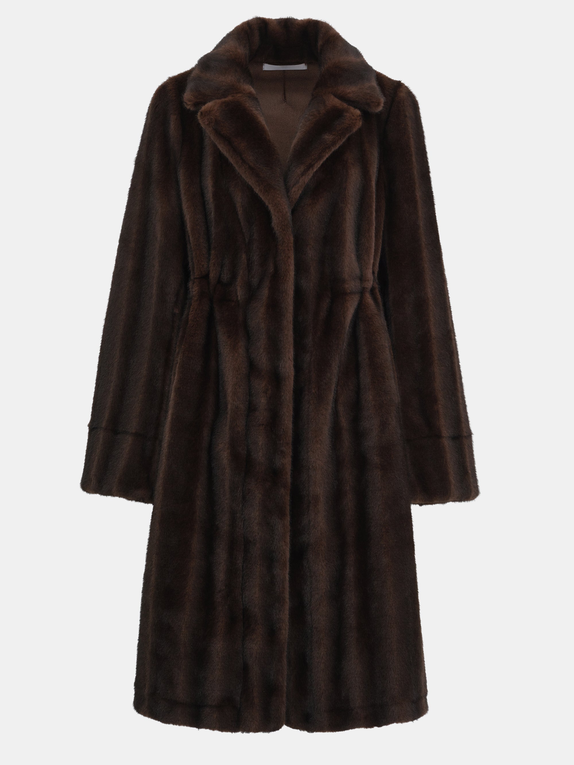 Notched Lapel Faux-Fur Coat, Chocolate