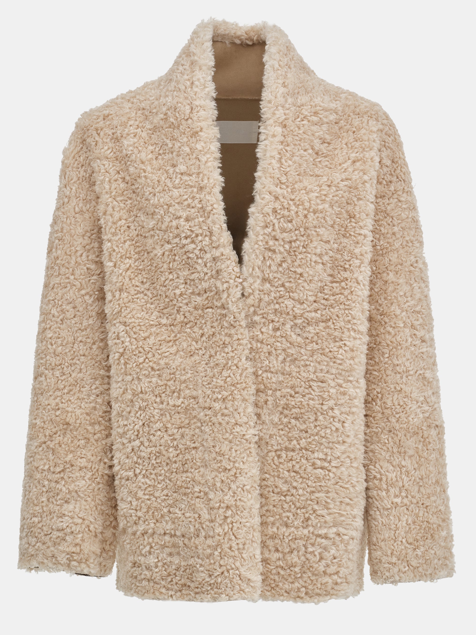 Shawl-Collar Shearling Jacket, Beige