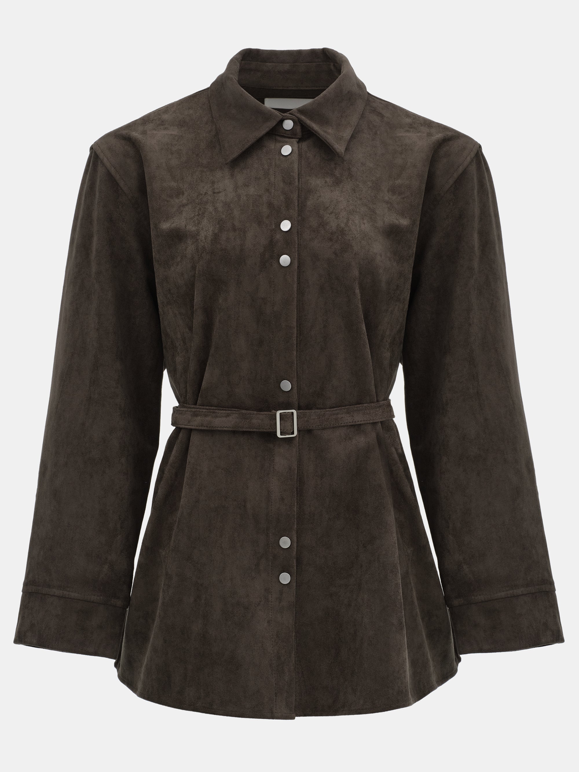 Belted Faux Suede Shirt, Walnut