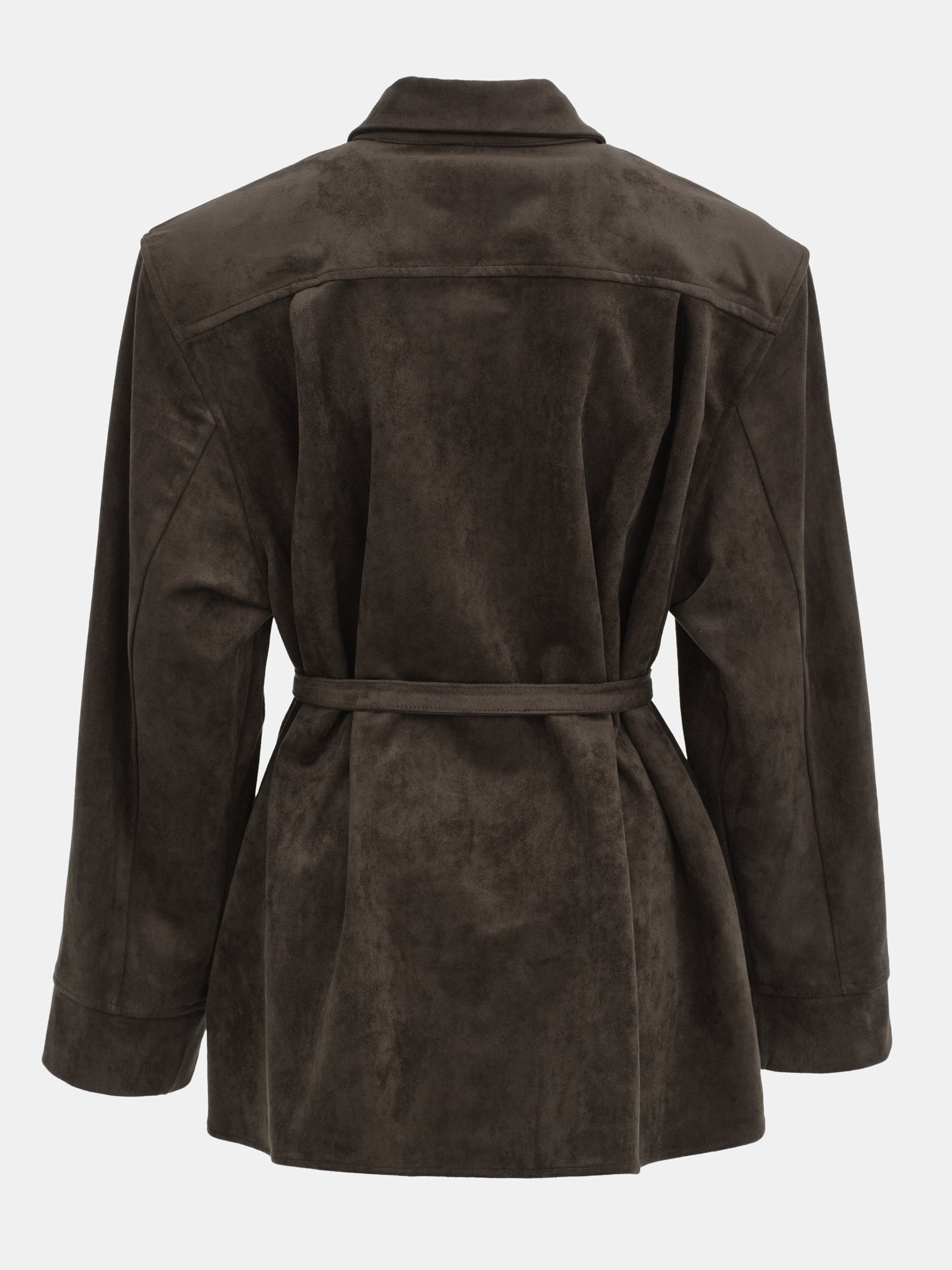 Belted Faux Suede Shirt, Walnut