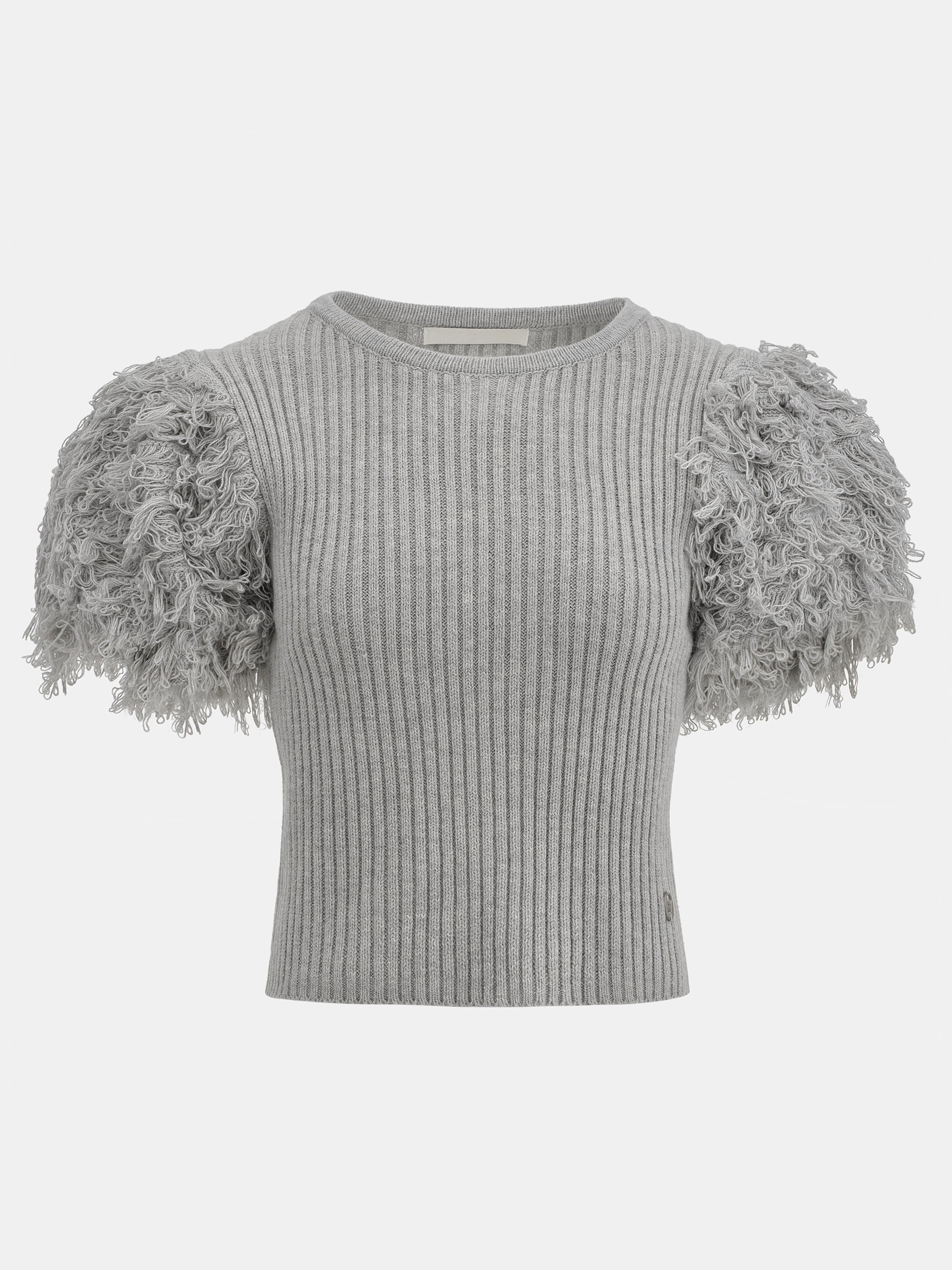 Faux Shearling Knit Top, Grey