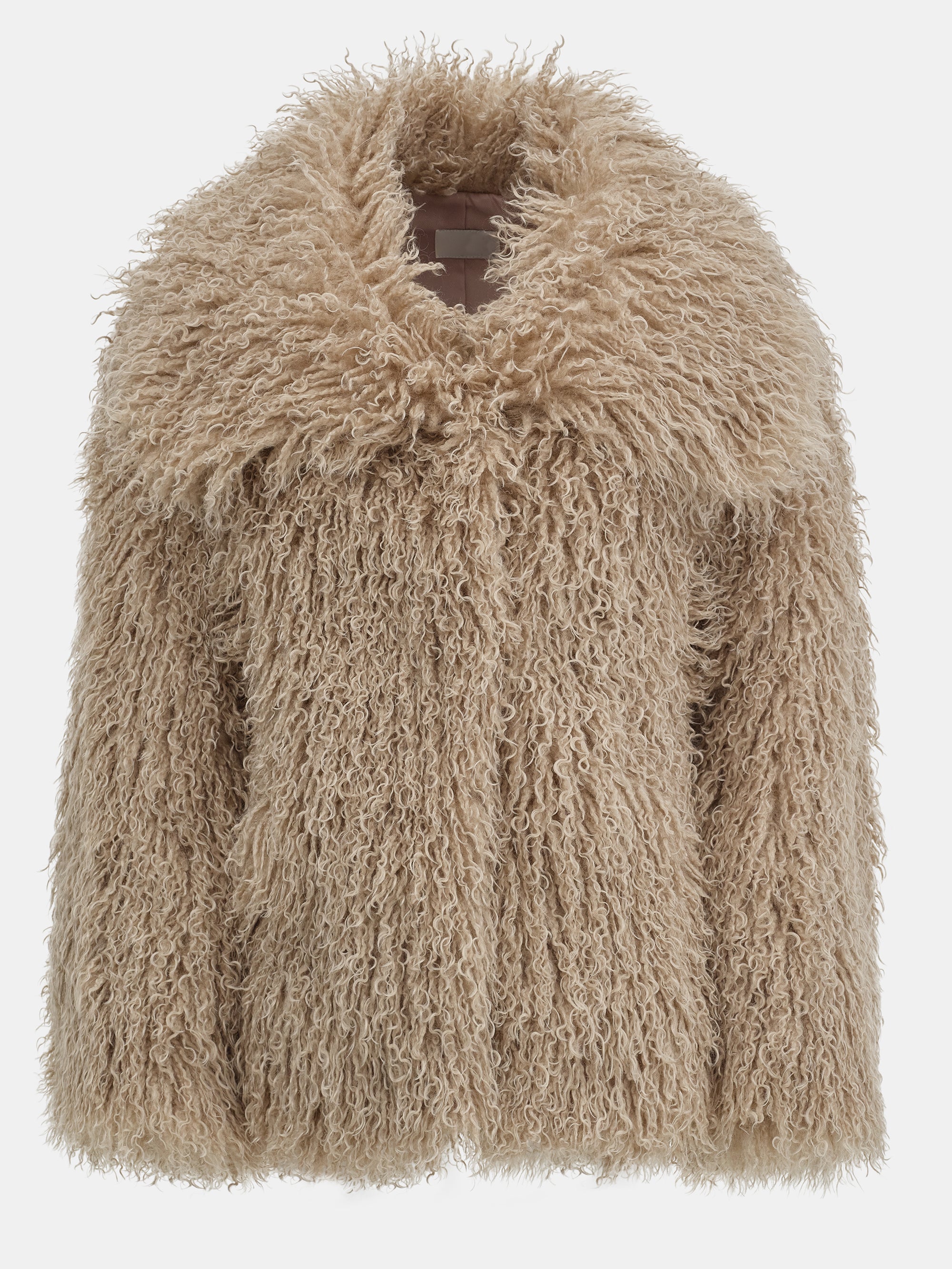 Long Hair Faux-Fur Jacket, Brown