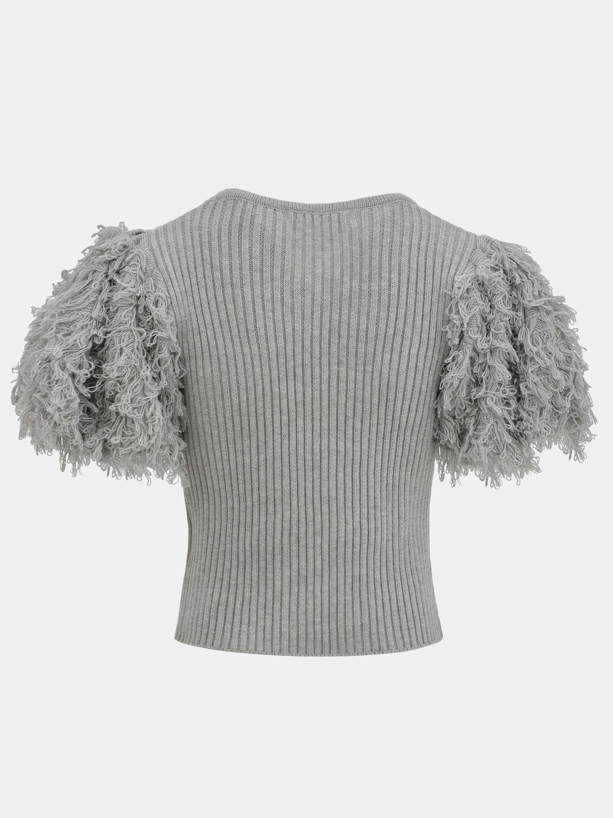 Faux Shearling Knit Top, Grey