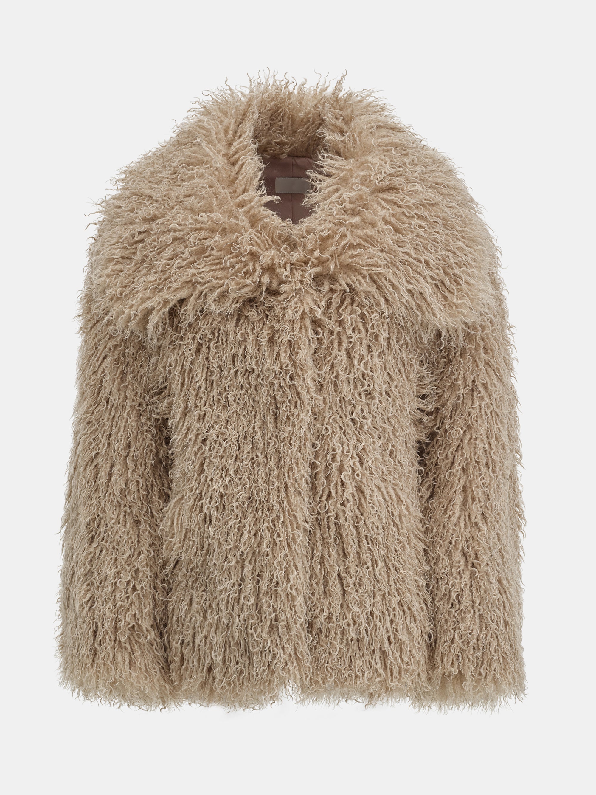 Long Hair Faux-Fur Jacket, Brown