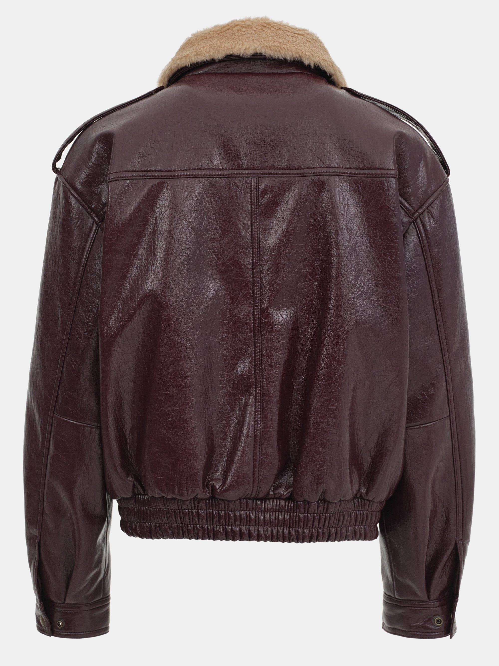 Shearling Collar Blouson Leather Jacket, Zinfandel