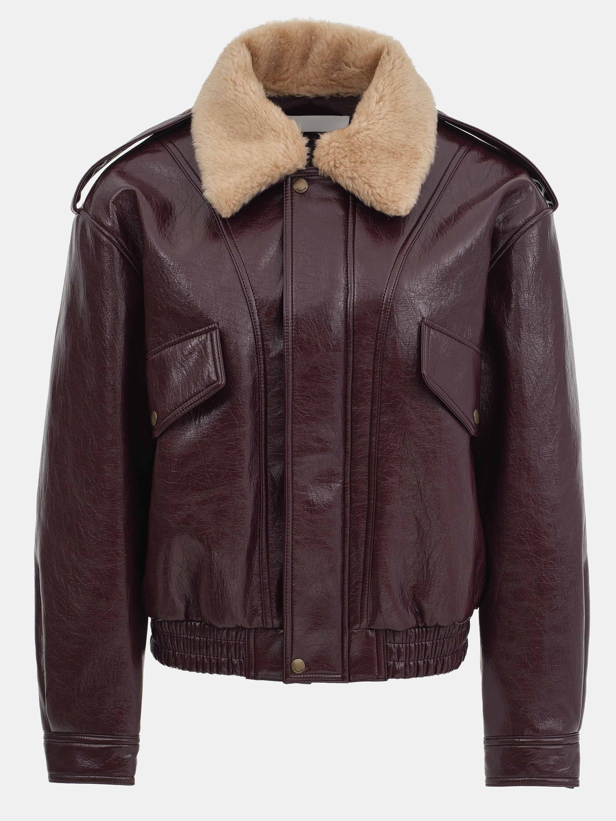Shearling Collar Blouson Leather Jacket, Zinfandel