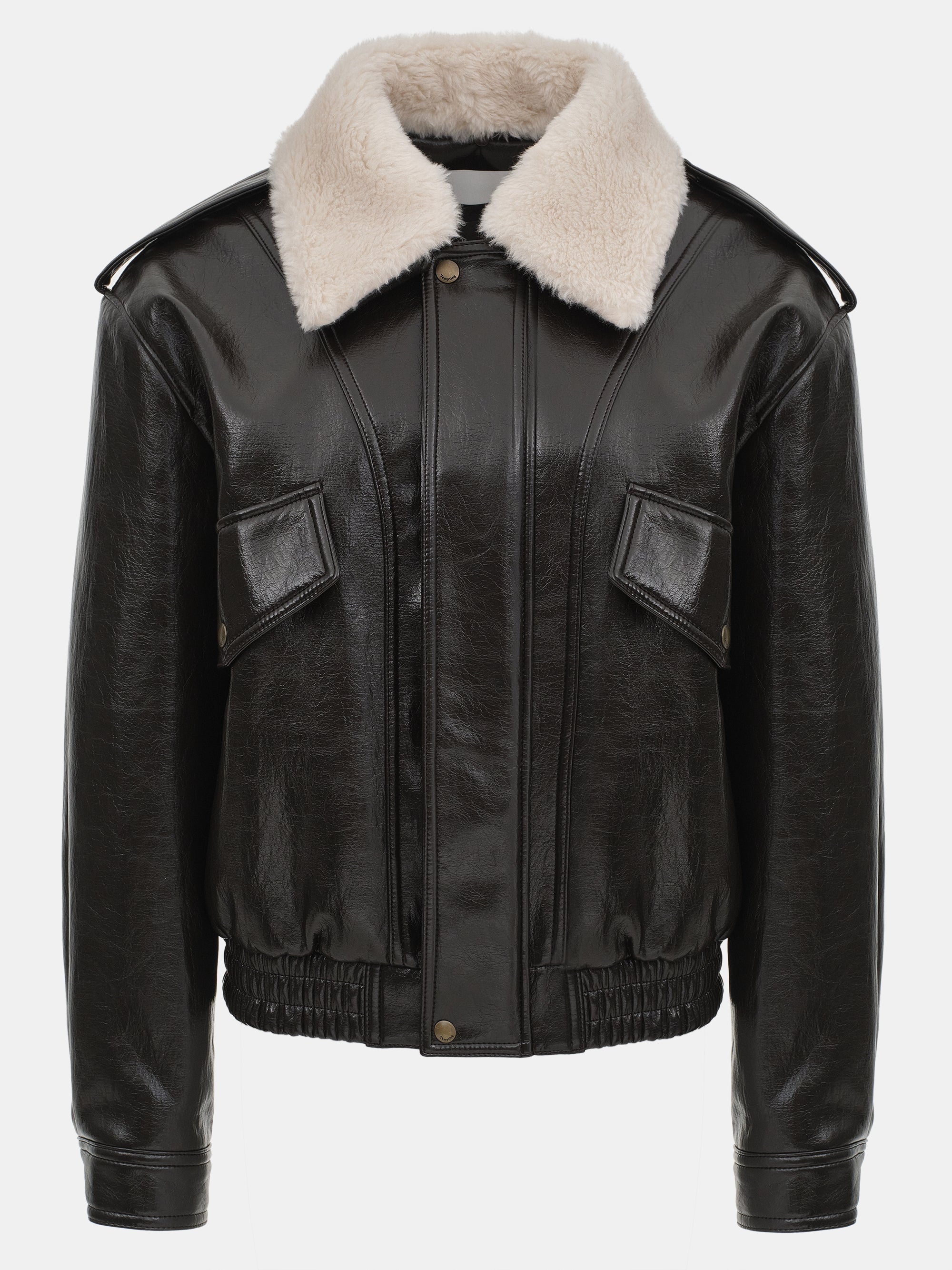 Shearling Collar Blouson Leather Jacket, Black