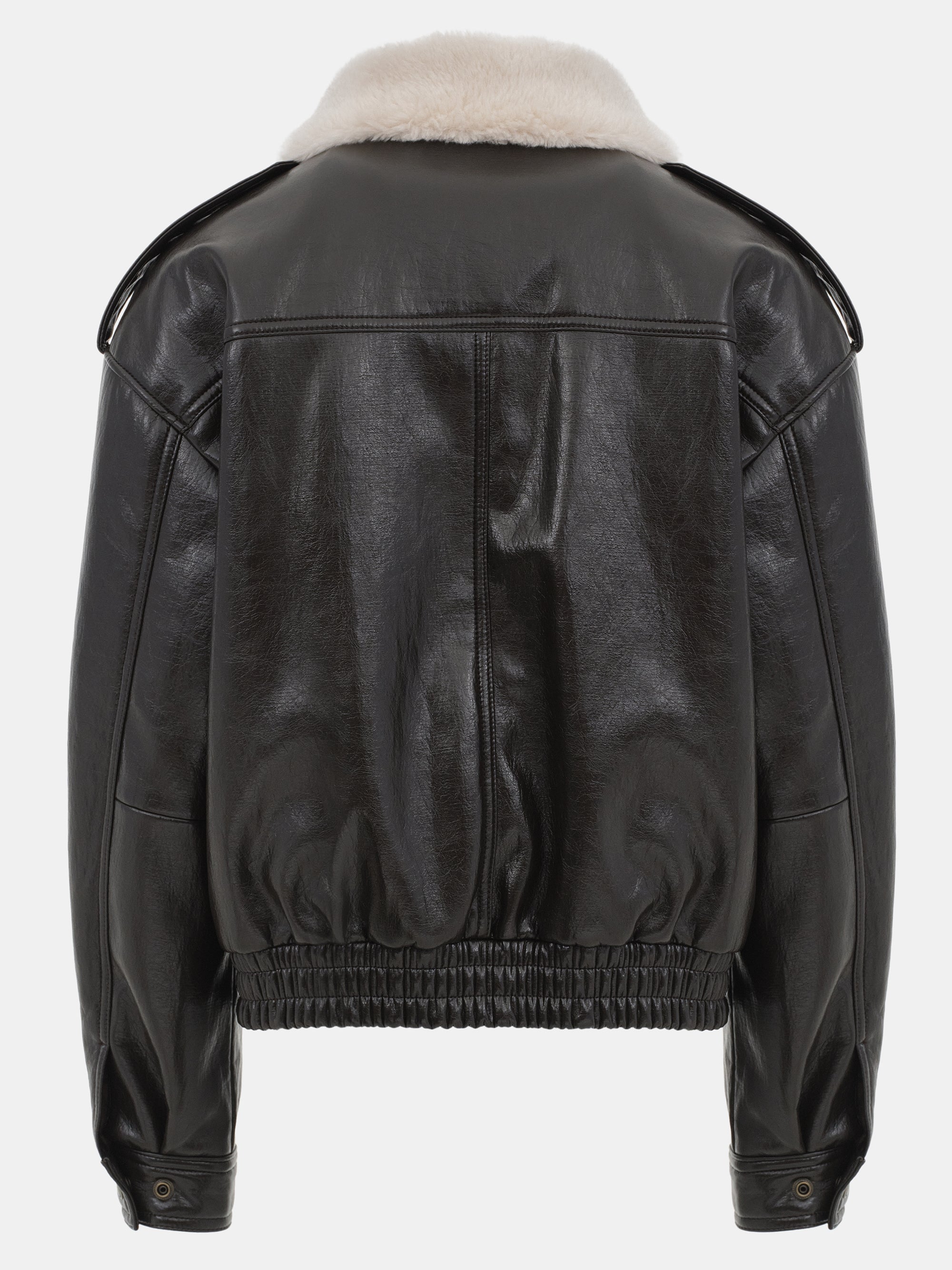 Shearling Collar Blouson Leather Jacket, Black
