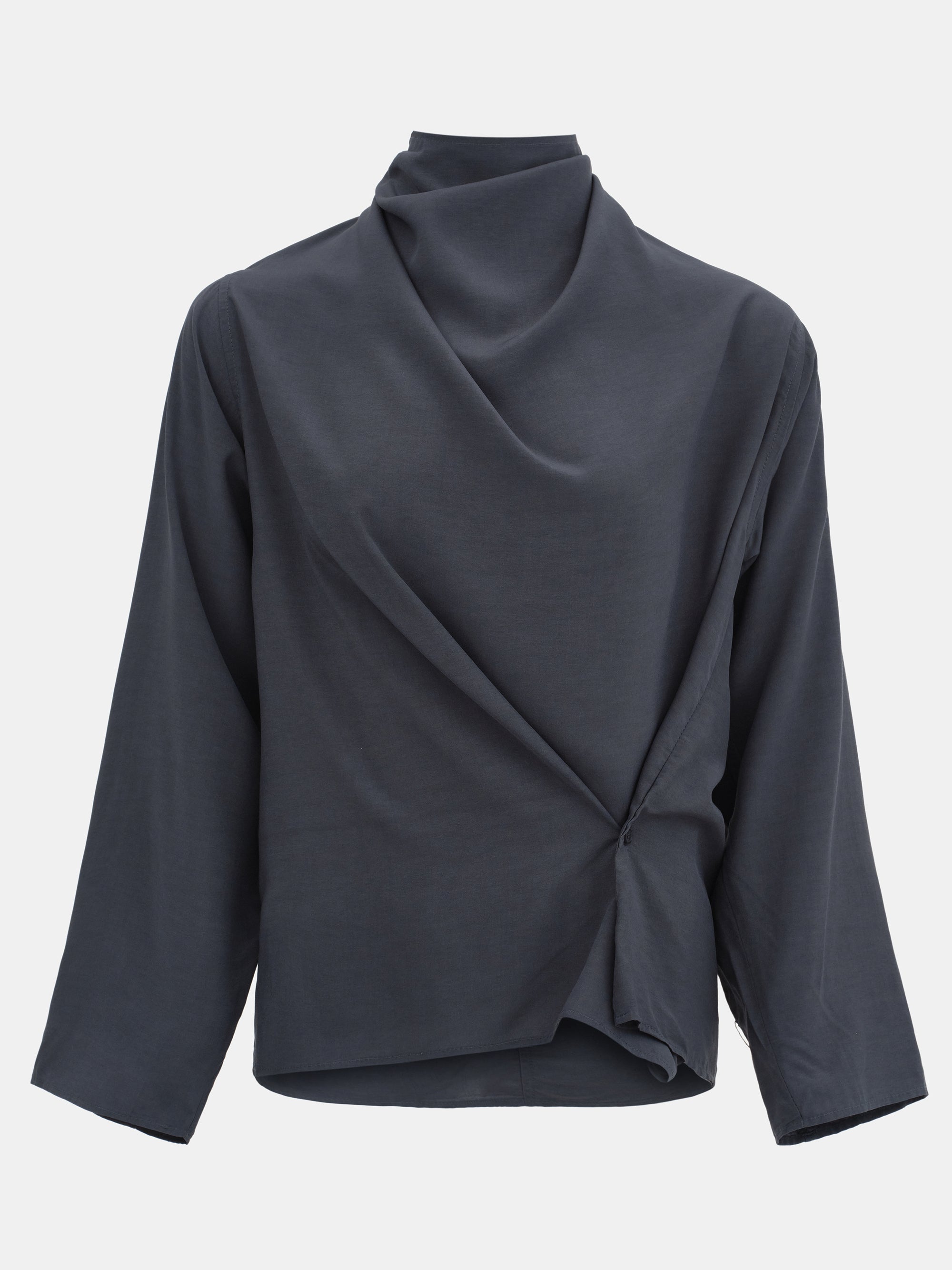 Cowl-Neck Drape Blouse, Charcoal