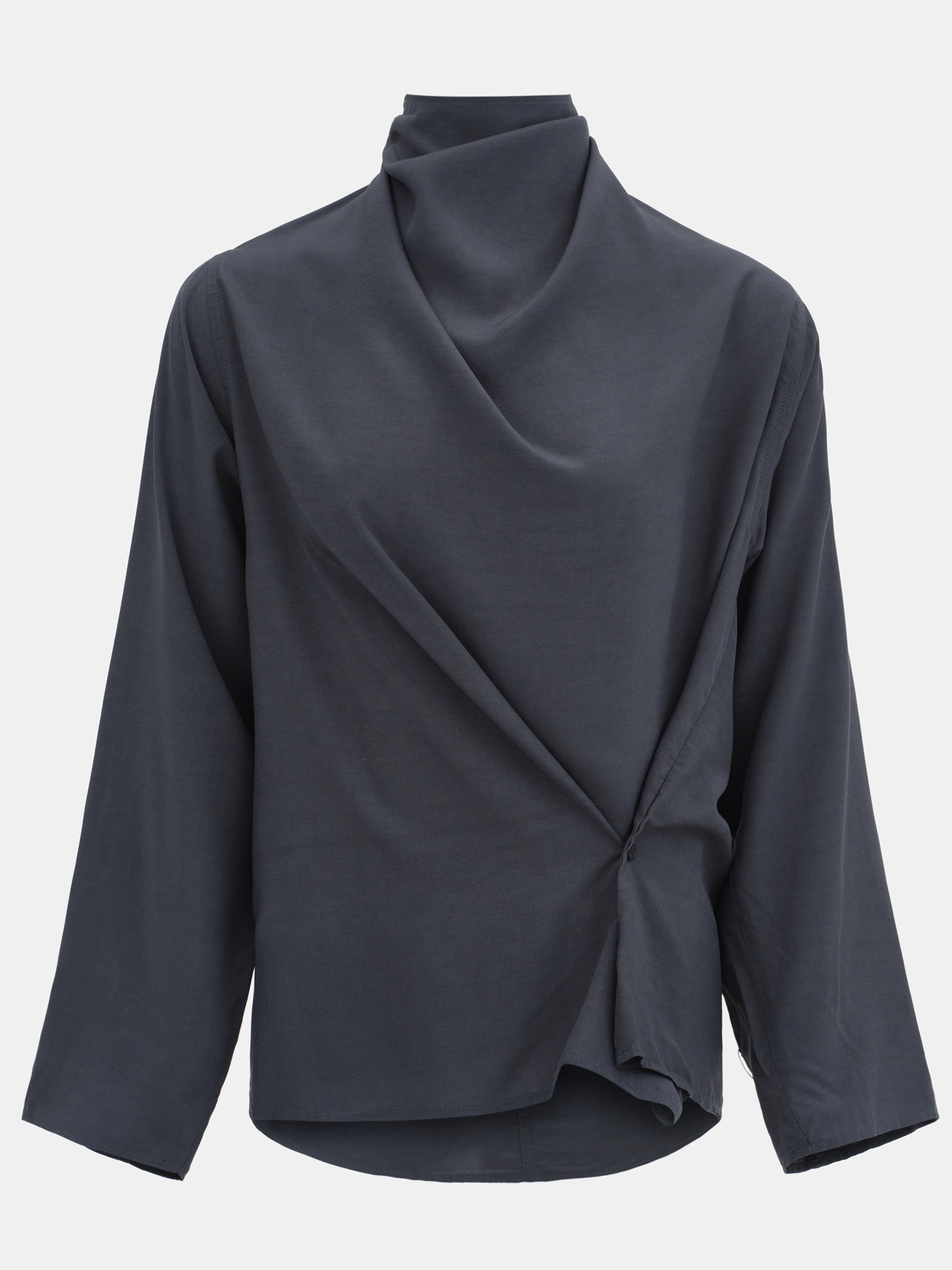 Cowl-Neck Drape Blouse, Charcoal