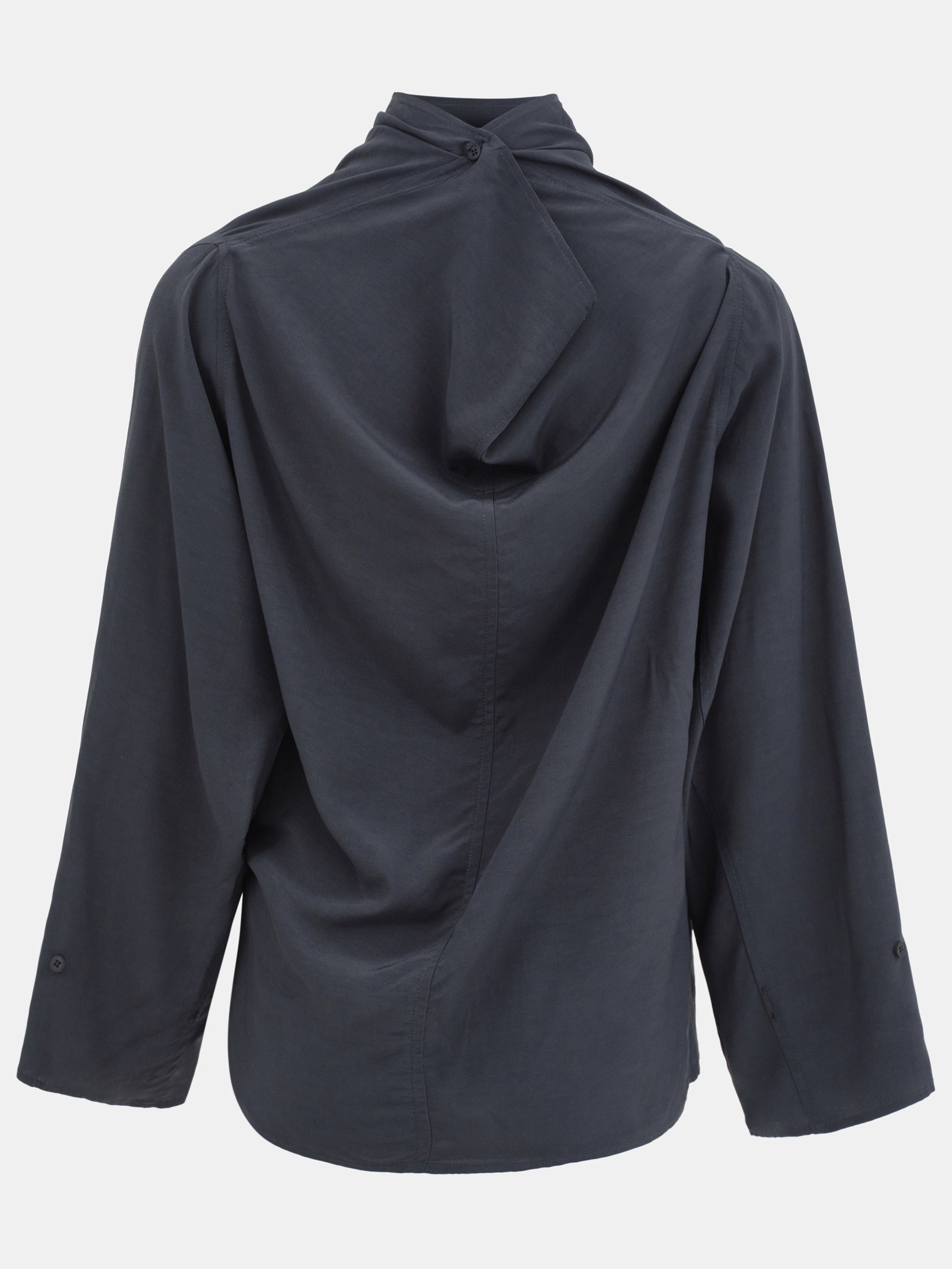 Cowl-Neck Drape Blouse, Charcoal