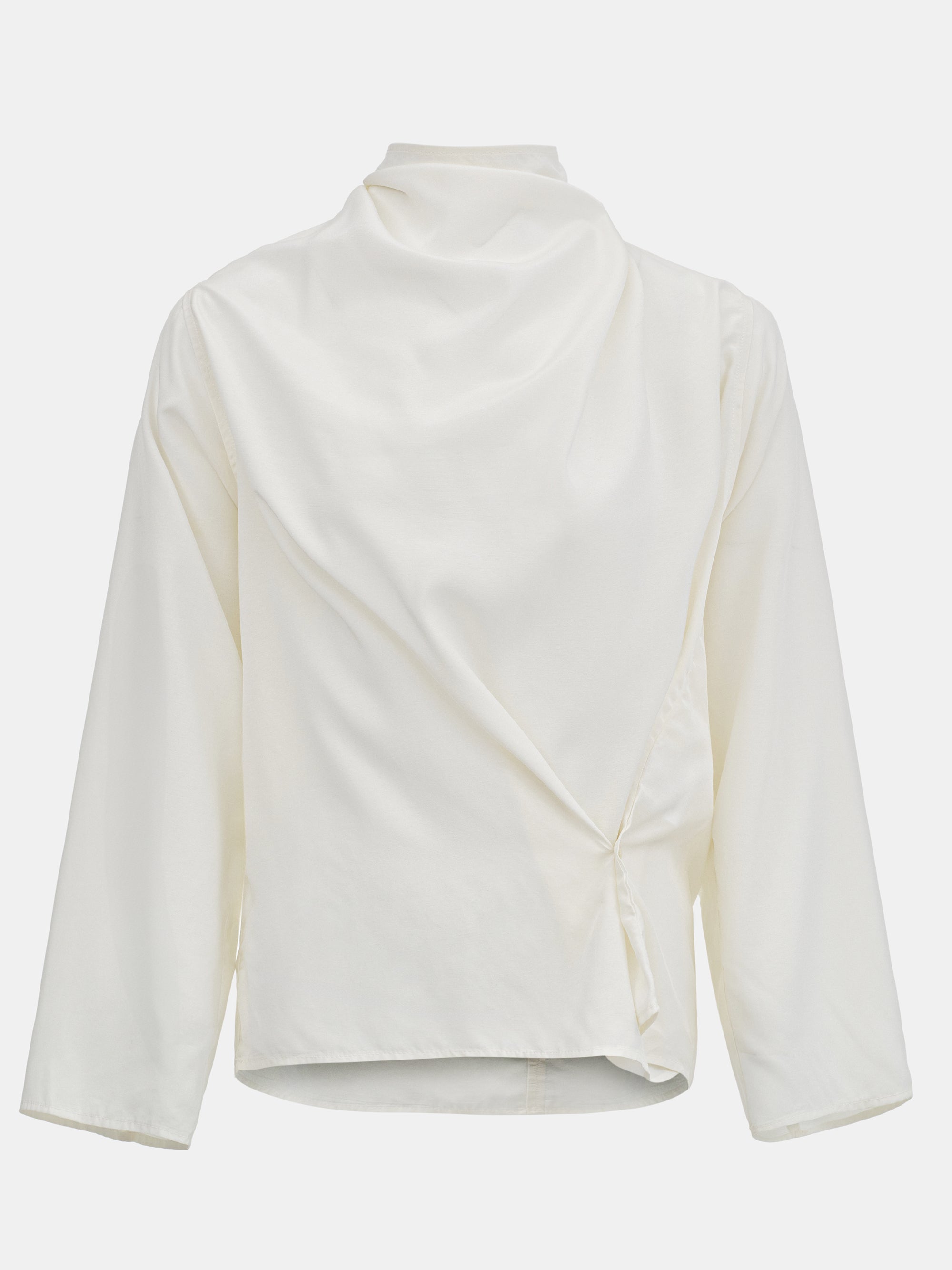 Cowl-Neck Drape Blouse, White
