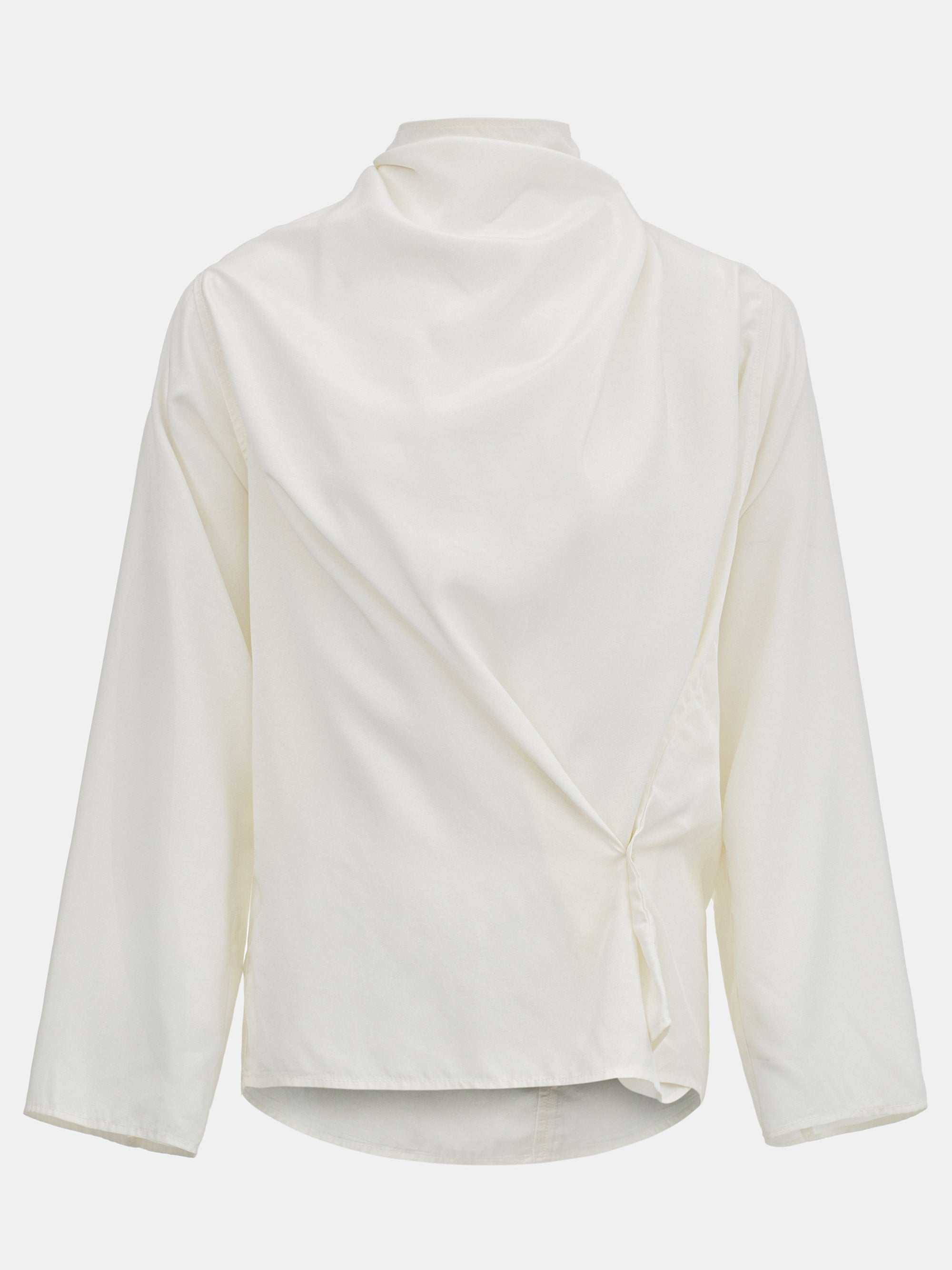 Cowl-Neck Drape Blouse, White