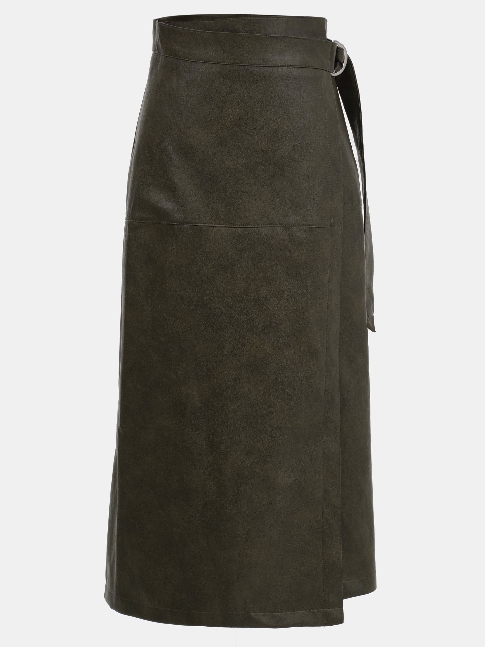 Cinch Belt Faux-Leather Skirt, Olive