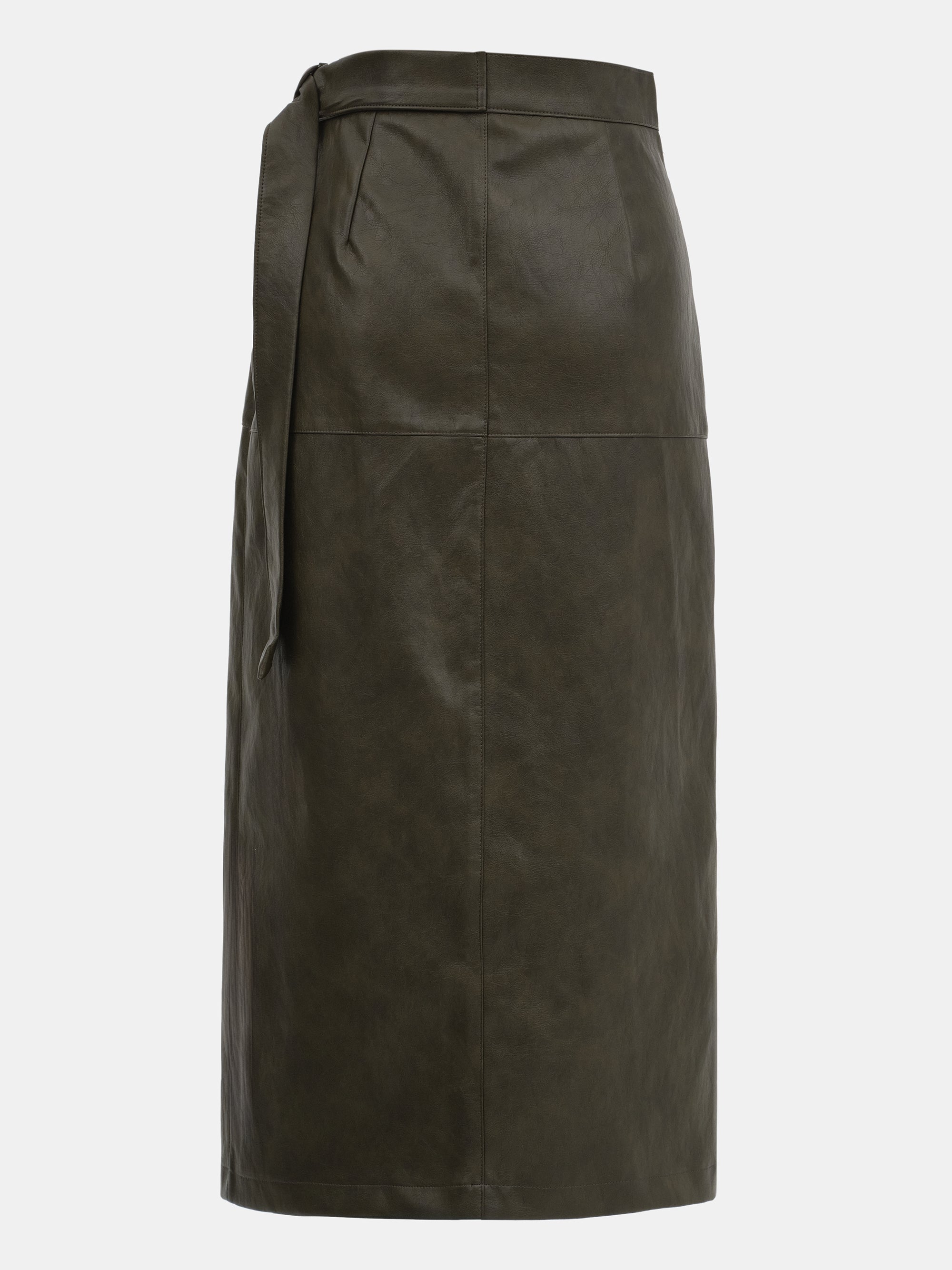 Cinch Belt Faux-Leather Skirt, Olive