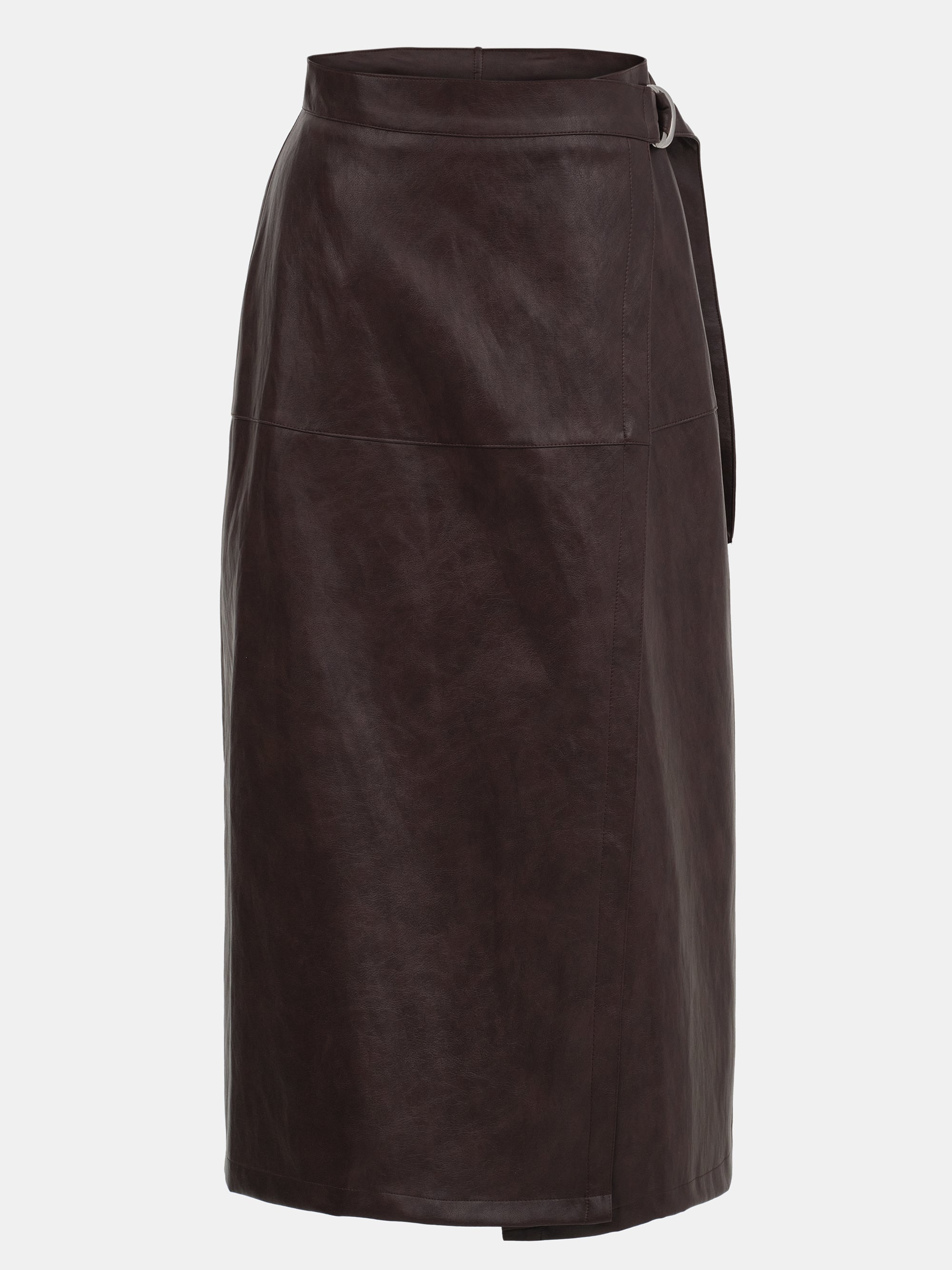 Cinch Belt Faux-Leather Skirt, Brown