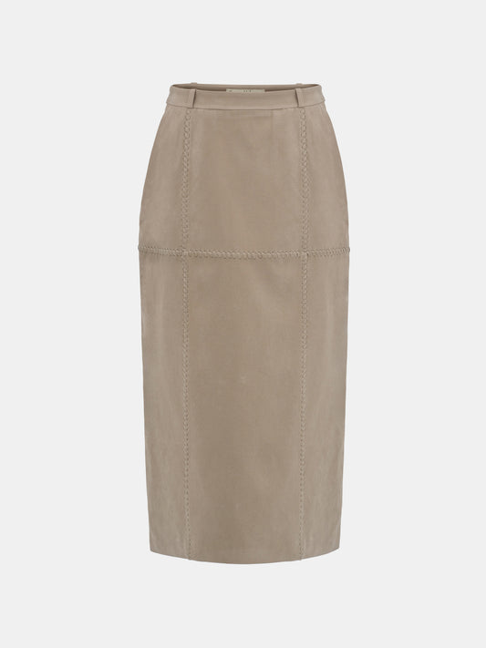 Idaho Suede Effect Midi Skirt, Beige