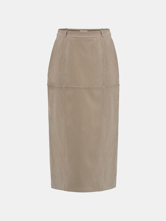 Idaho Suede Effect Midi Skirt, Beige