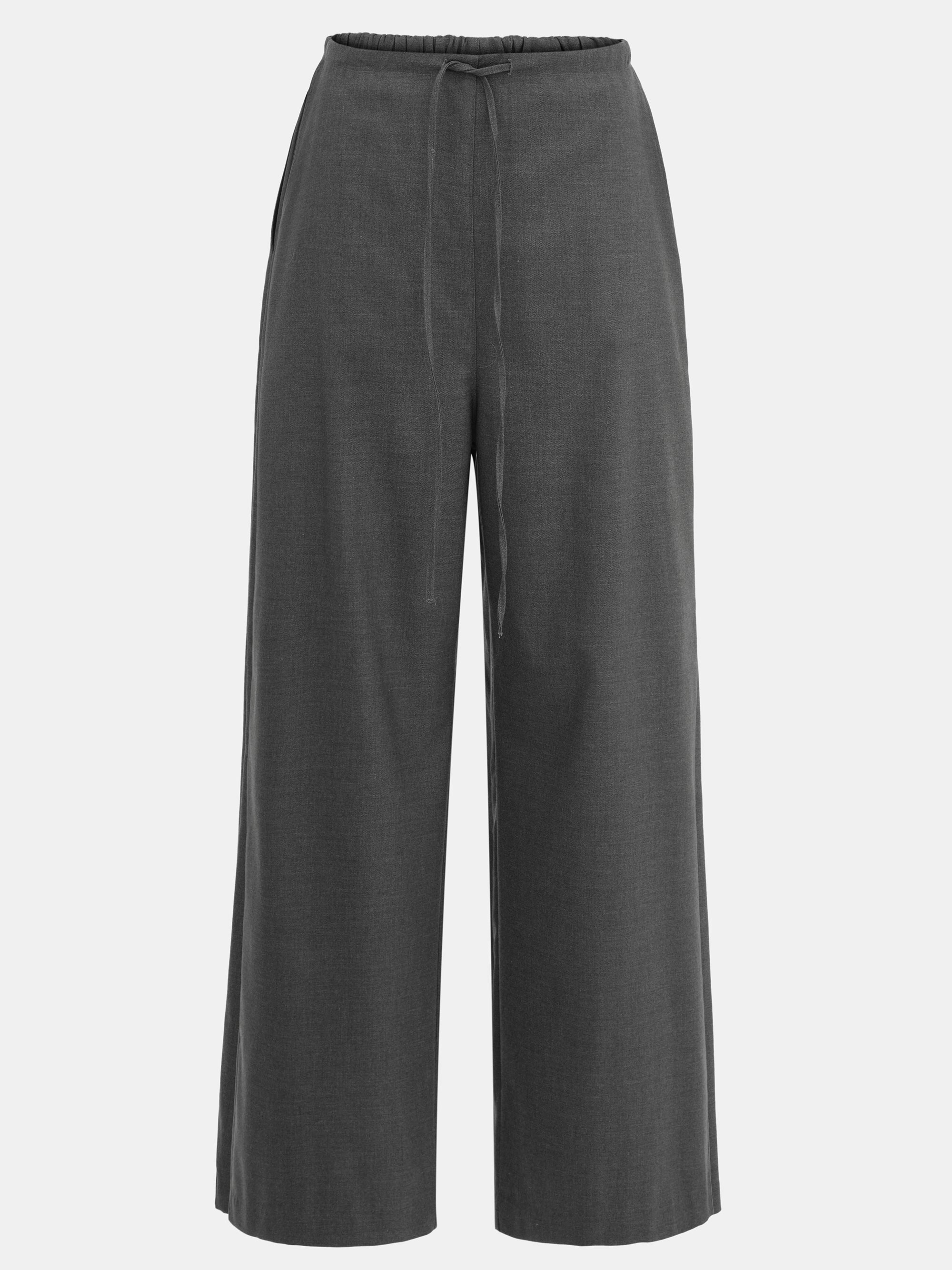 Drawstring Flannel Trousers, Grey
